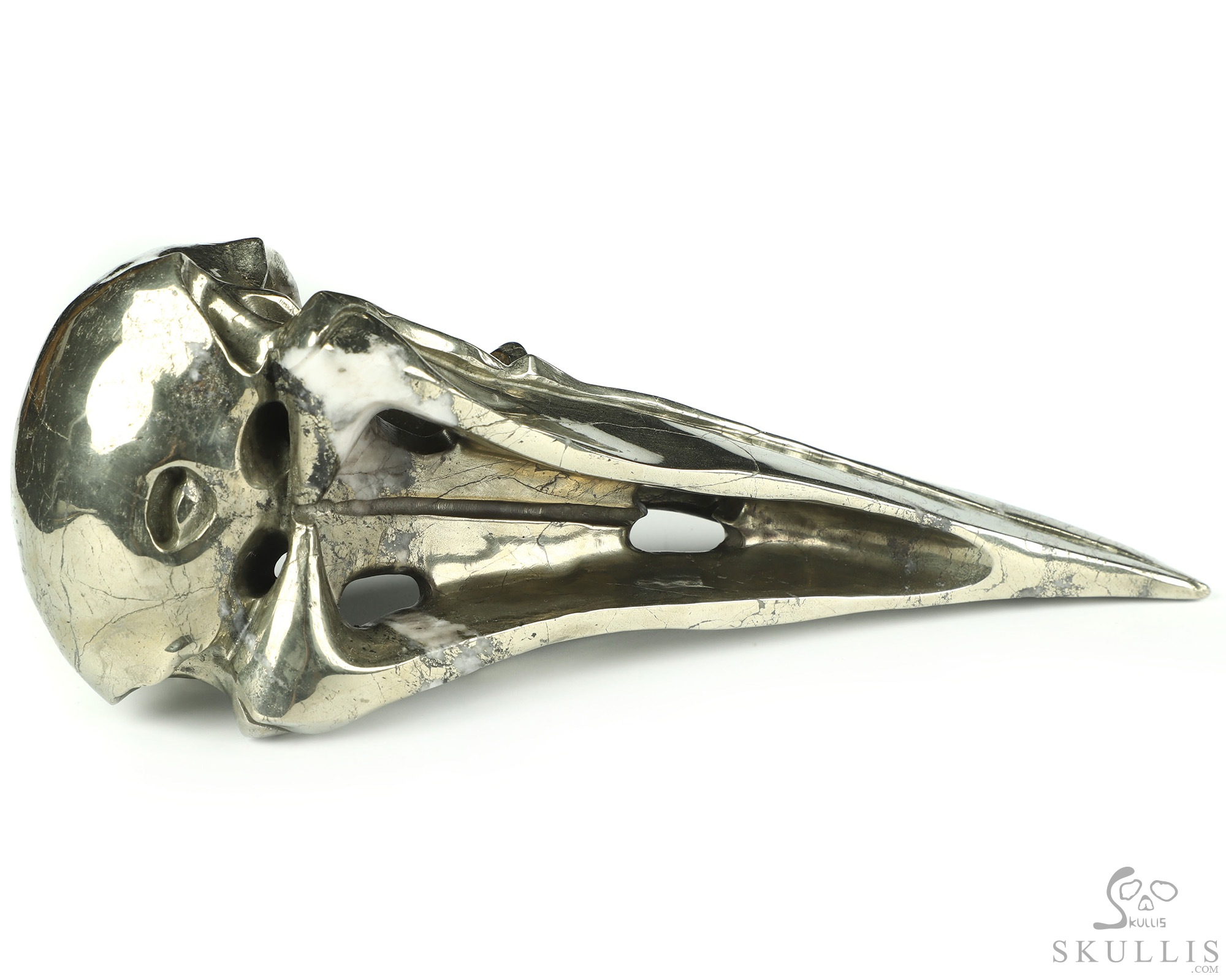 11.9" Pyrite Hand Carved Raven Crystal Skull Sculpture, Crystal Healing 11.9" Pyrite Hand Carved Raven Crystal Skull Sculpture, Crystal Healing