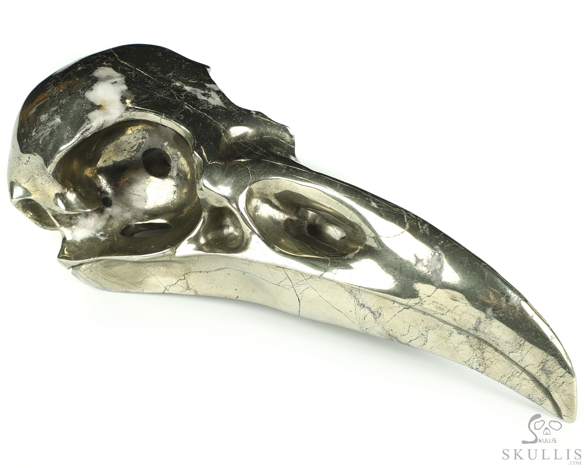 11.9" Pyrite Hand Carved Raven Crystal Skull Sculpture, Crystal Healing 11.9" Pyrite Hand Carved Raven Crystal Skull Sculpture, Crystal Healing
