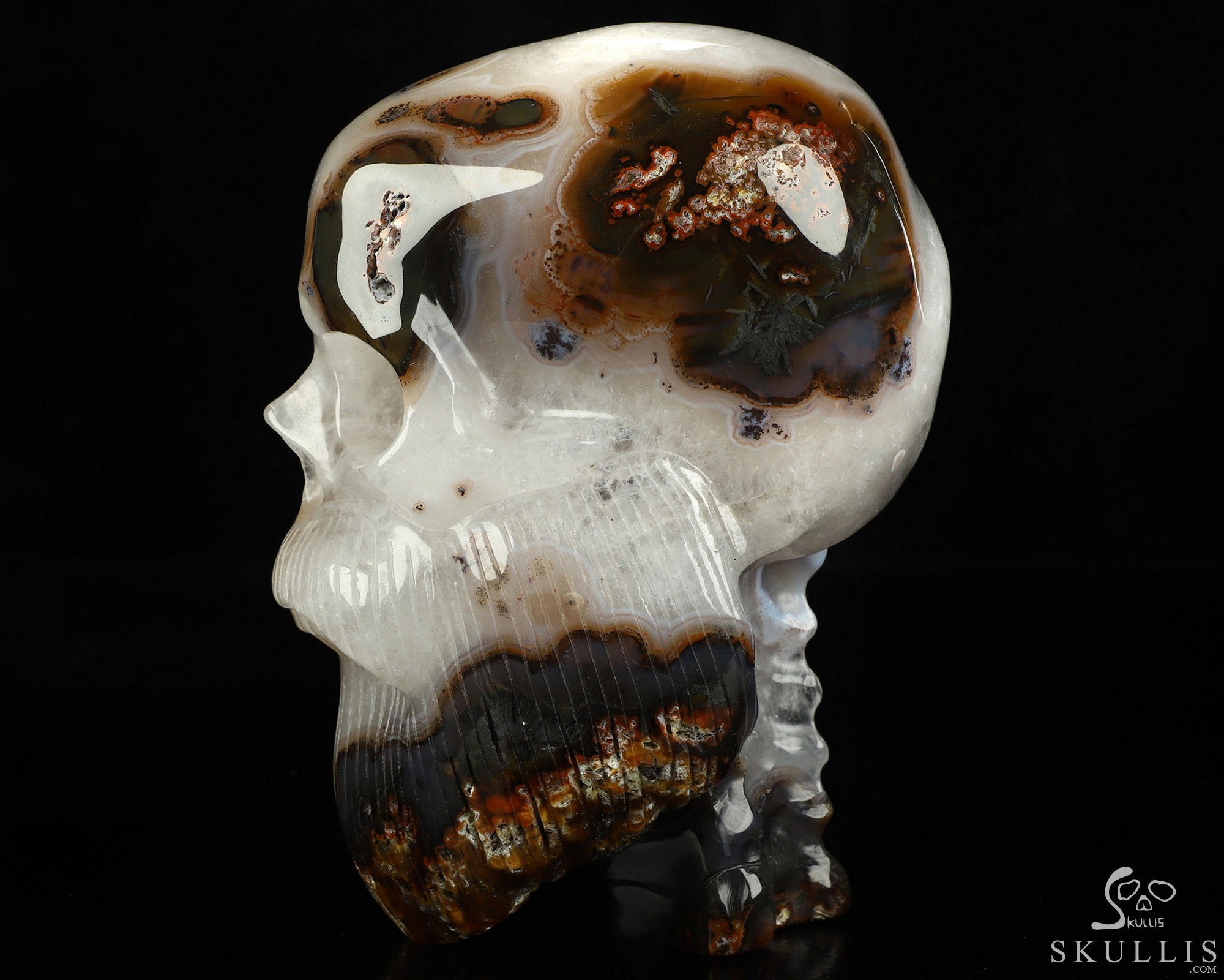 6.0" Premium Brazilian Agate Hand Carved Crystal Skull Fine Art Sculpture, Crystal Healing 6.0" Premium Brazilian Agate Hand Carved Crystal Skull Fine Art Sculpture, Crystal Healing
