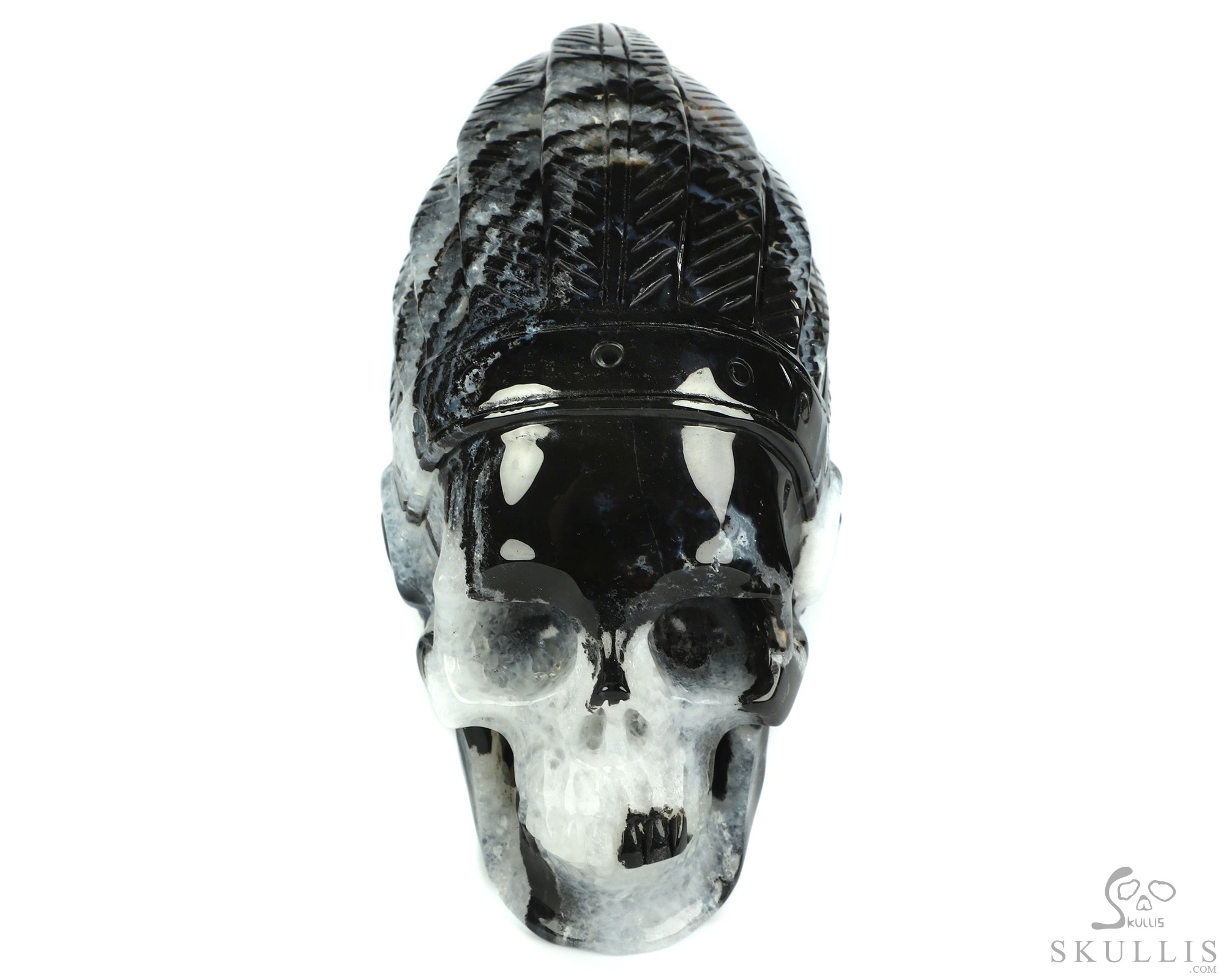 5.7" Black Zebra Agate Hand Carved Indian Crystal Skull Sculpture, Crystal Healing 5.7" Black Zebra Agate Hand Carved Indian Crystal Skull Sculpture, Crystal Healing