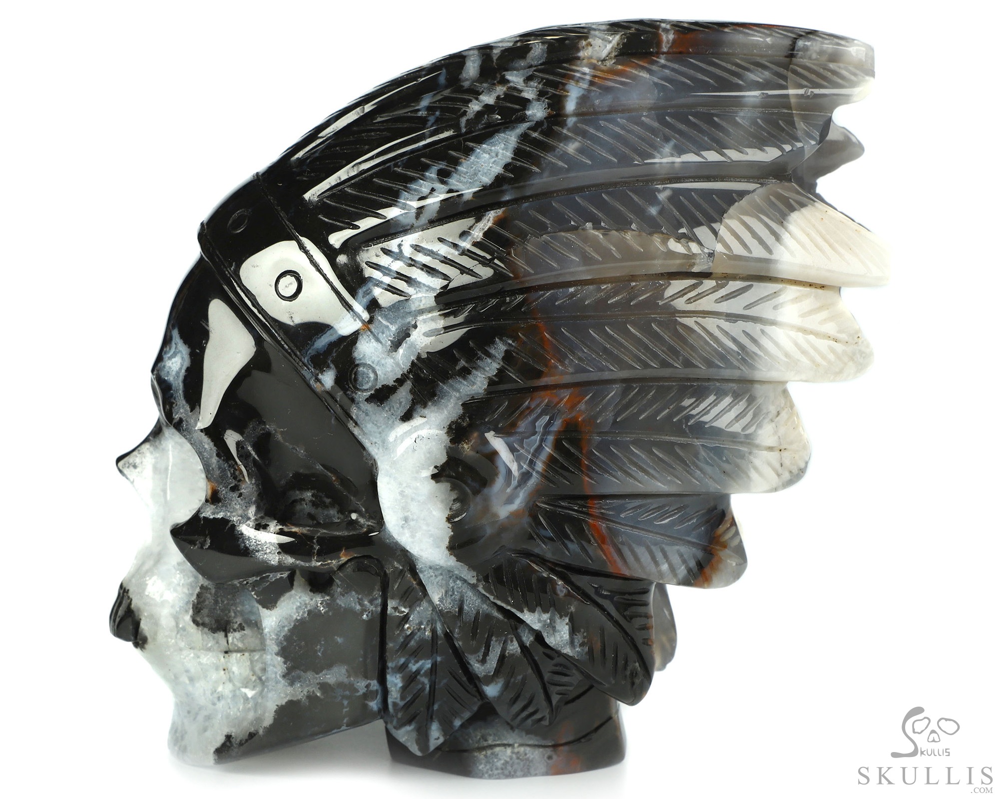 5.7" Black Zebra Agate Hand Carved Indian Crystal Skull Sculpture, Crystal Healing 5.7" Black Zebra Agate Hand Carved Indian Crystal Skull Sculpture, Crystal Healing