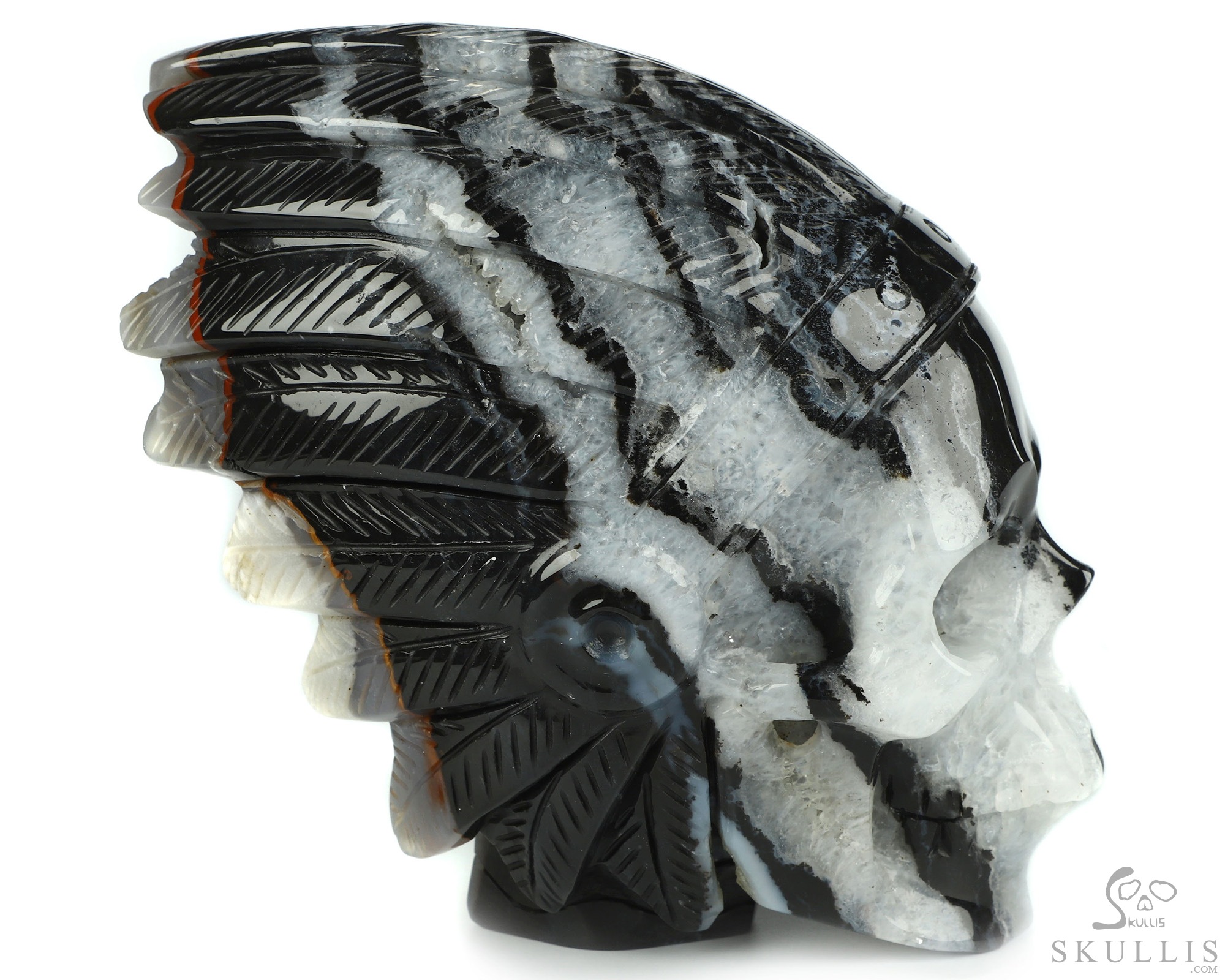 5.7" Black Zebra Agate Hand Carved Indian Crystal Skull Sculpture, Crystal Healing 5.7" Black Zebra Agate Hand Carved Indian Crystal Skull Sculpture, Crystal Healing