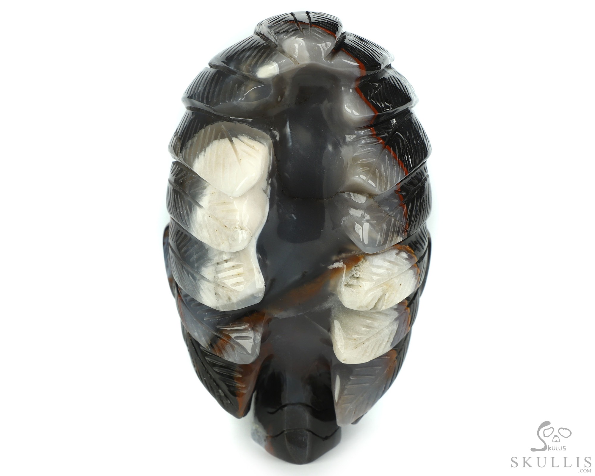 5.7" Black Zebra Agate Hand Carved Indian Crystal Skull Sculpture, Crystal Healing 5.7" Black Zebra Agate Hand Carved Indian Crystal Skull Sculpture, Crystal Healing