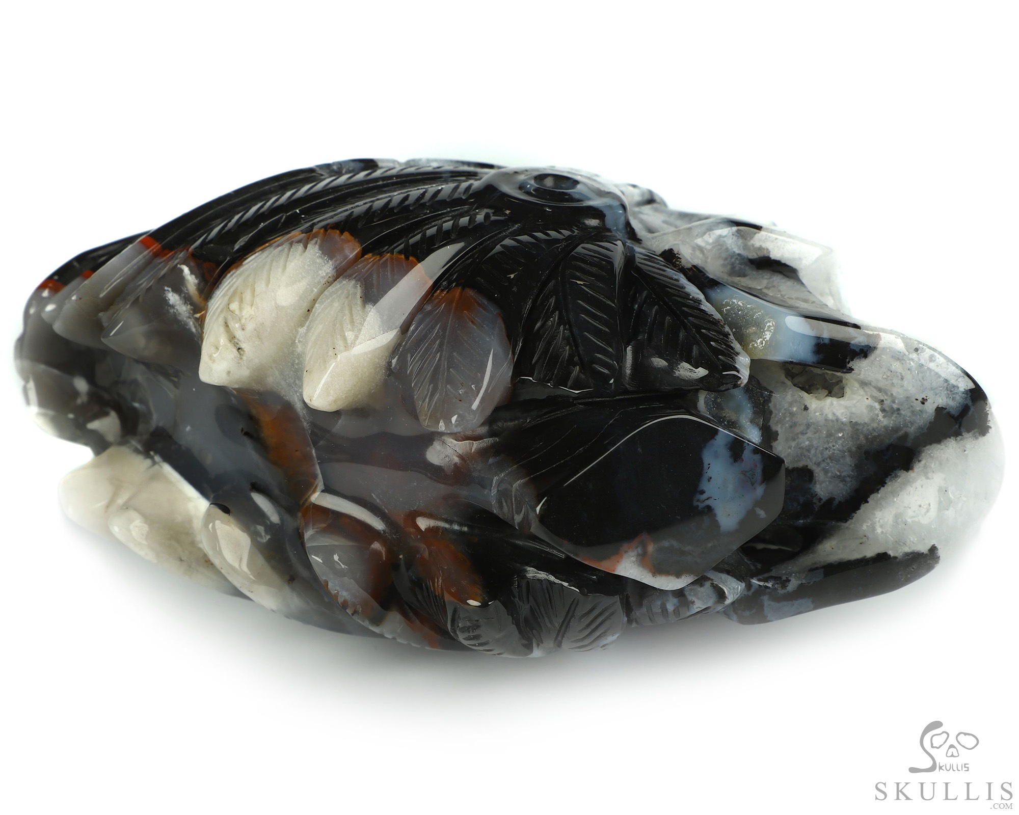 5.7" Black Zebra Agate Hand Carved Indian Crystal Skull Sculpture, Crystal Healing 5.7" Black Zebra Agate Hand Carved Indian Crystal Skull Sculpture, Crystal Healing