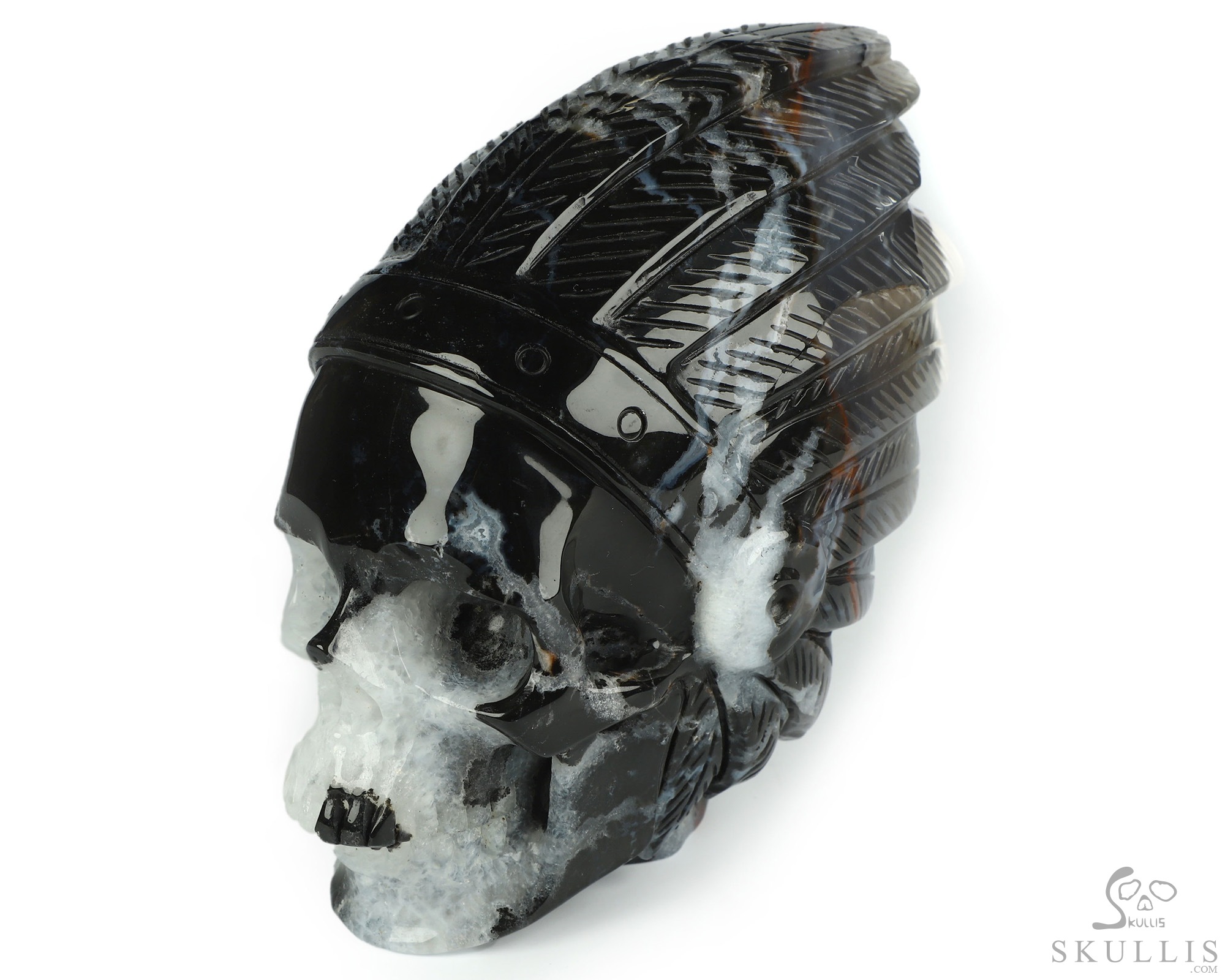 5.7" Black Zebra Agate Hand Carved Indian Crystal Skull Sculpture, Crystal Healing 5.7" Black Zebra Agate Hand Carved Indian Crystal Skull Sculpture, Crystal Healing