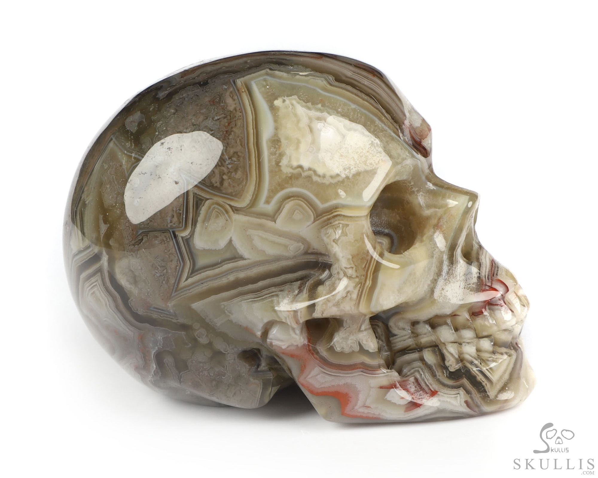 Gemstone 2.0" Red Crazy Lace Agate Hand Carved Crystal Skull, Realistic, Crystal Healing Gemstone 2.0" Red Crazy Lace Agate Hand Carved Crystal Skull, Realistic, Crystal Healing