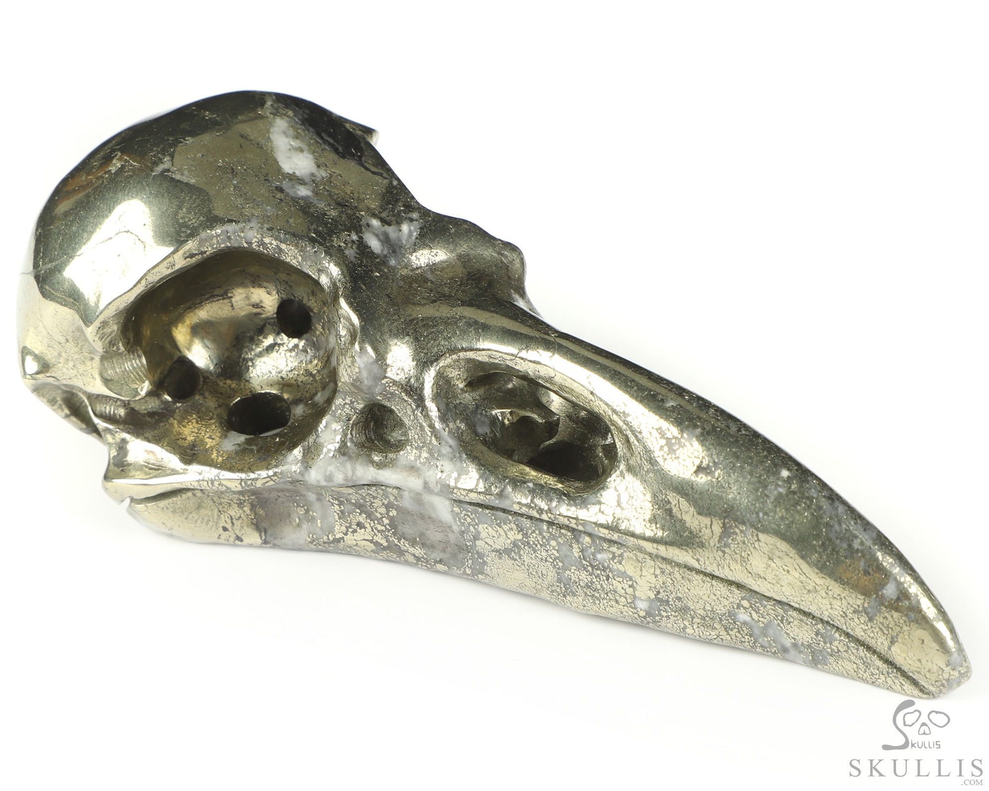 4.7" Pyrite Hand Carved Raven Crystal Skull Sculpture, Crystal Healing 4.7" Pyrite Hand Carved Raven Crystal Skull Sculpture, Crystal Healing
