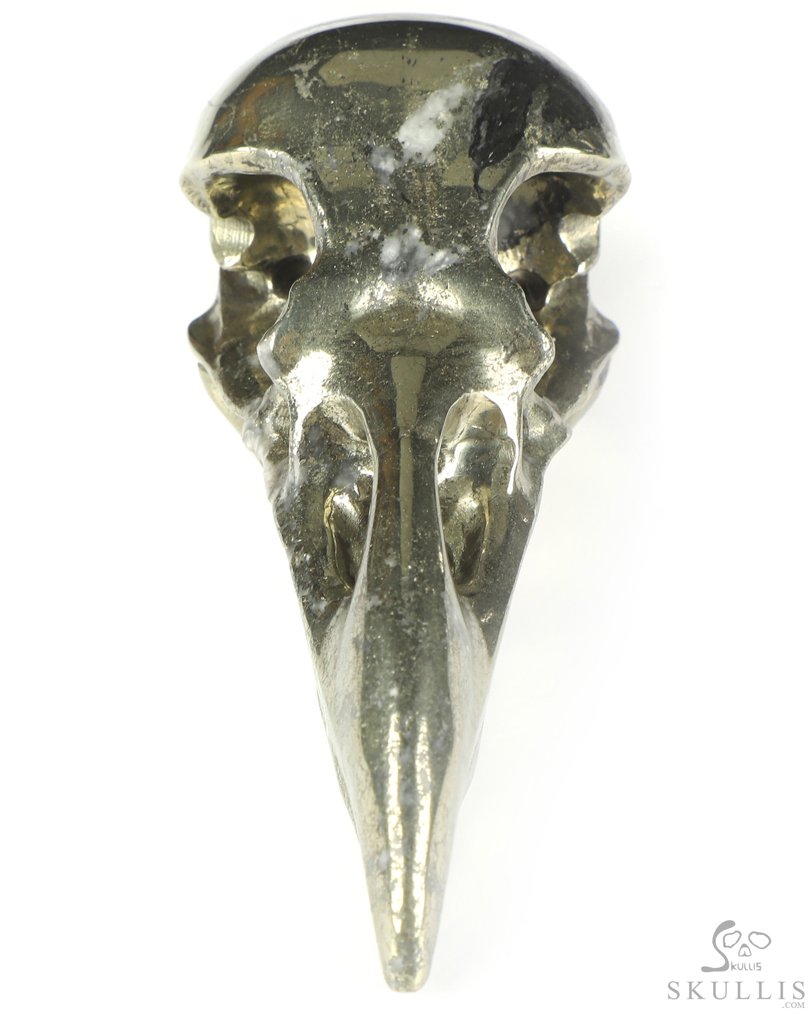 4.7" Pyrite Hand Carved Raven Crystal Skull Sculpture, Crystal Healing 4.7" Pyrite Hand Carved Raven Crystal Skull Sculpture, Crystal Healing