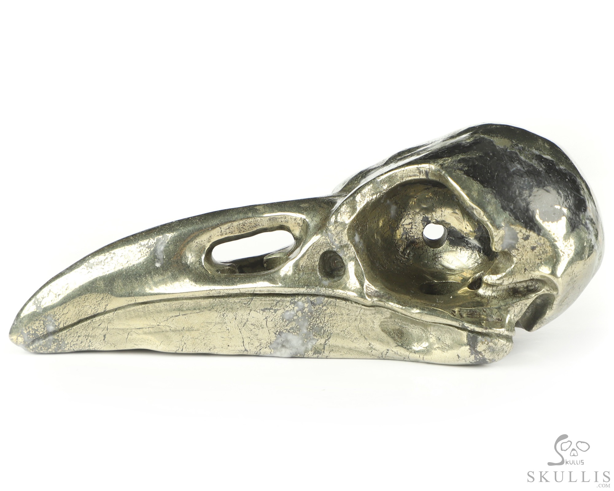 4.7" Pyrite Hand Carved Raven Crystal Skull Sculpture, Crystal Healing 4.7" Pyrite Hand Carved Raven Crystal Skull Sculpture, Crystal Healing