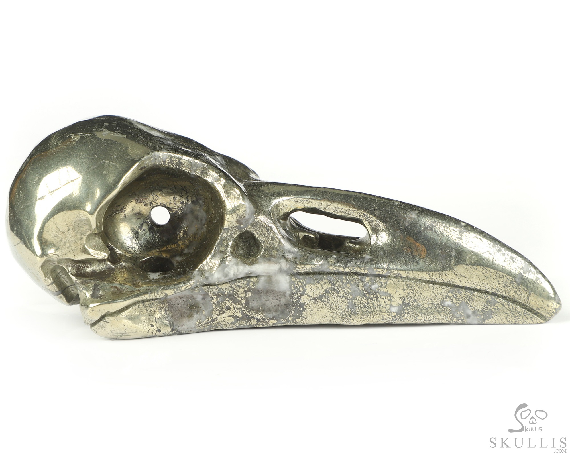 4.7" Pyrite Hand Carved Raven Crystal Skull Sculpture, Crystal Healing 4.7" Pyrite Hand Carved Raven Crystal Skull Sculpture, Crystal Healing