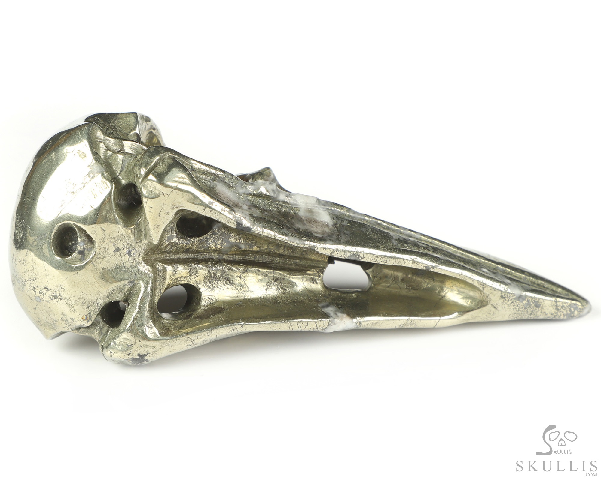 4.7" Pyrite Hand Carved Raven Crystal Skull Sculpture, Crystal Healing 4.7" Pyrite Hand Carved Raven Crystal Skull Sculpture, Crystal Healing