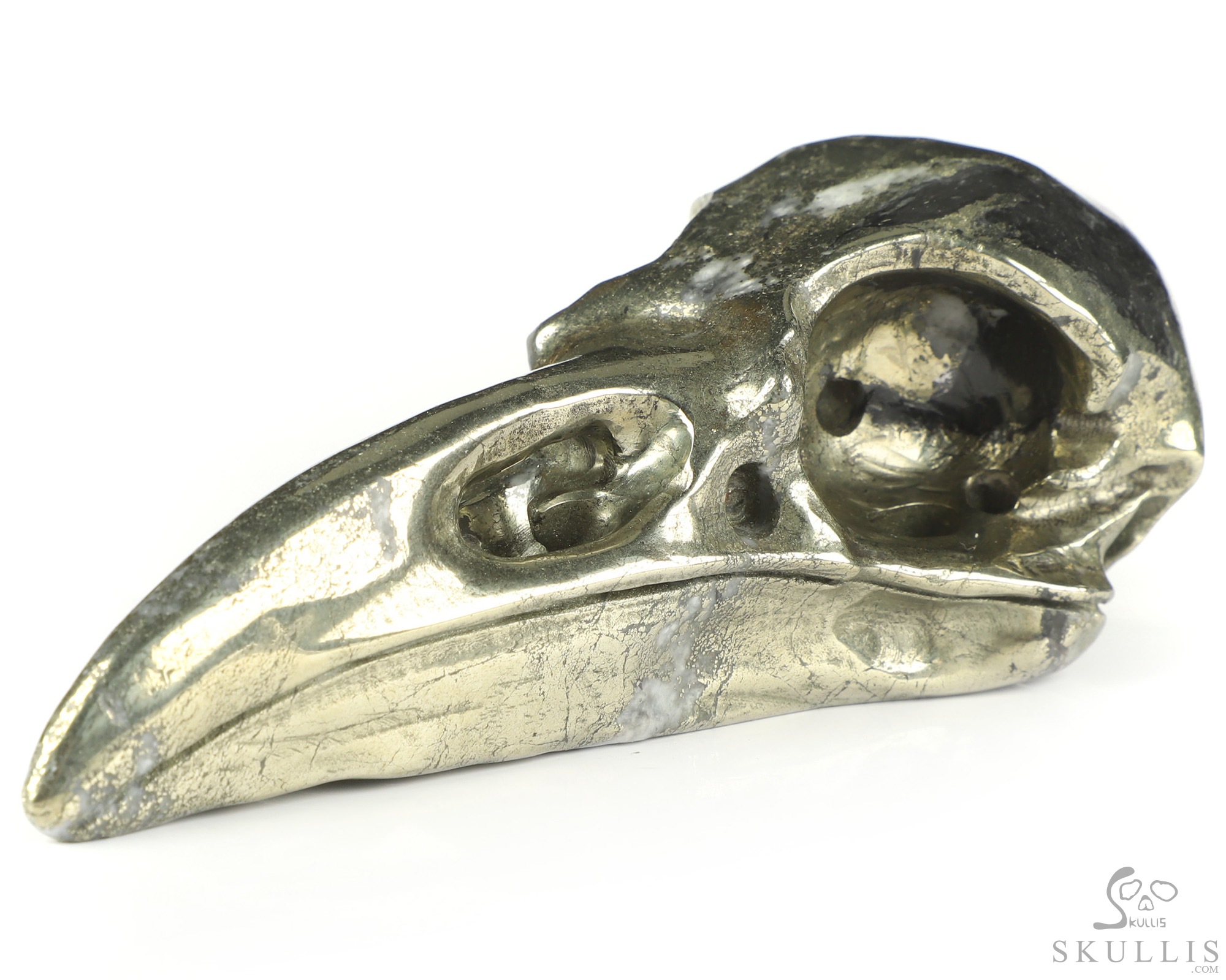 4.7" Pyrite Hand Carved Raven Crystal Skull Sculpture, Crystal Healing 4.7" Pyrite Hand Carved Raven Crystal Skull Sculpture, Crystal Healing