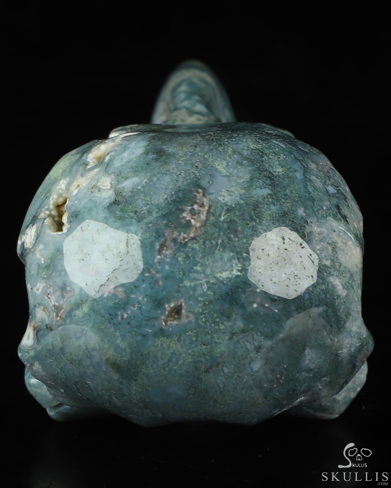 4.9" Green Moss Agate Hand Carved Raven Crystal Skull Sculpture, Crystal Healing 4.9" Green Moss Agate Hand Carved Raven Crystal Skull Sculpture, Crystal Healing