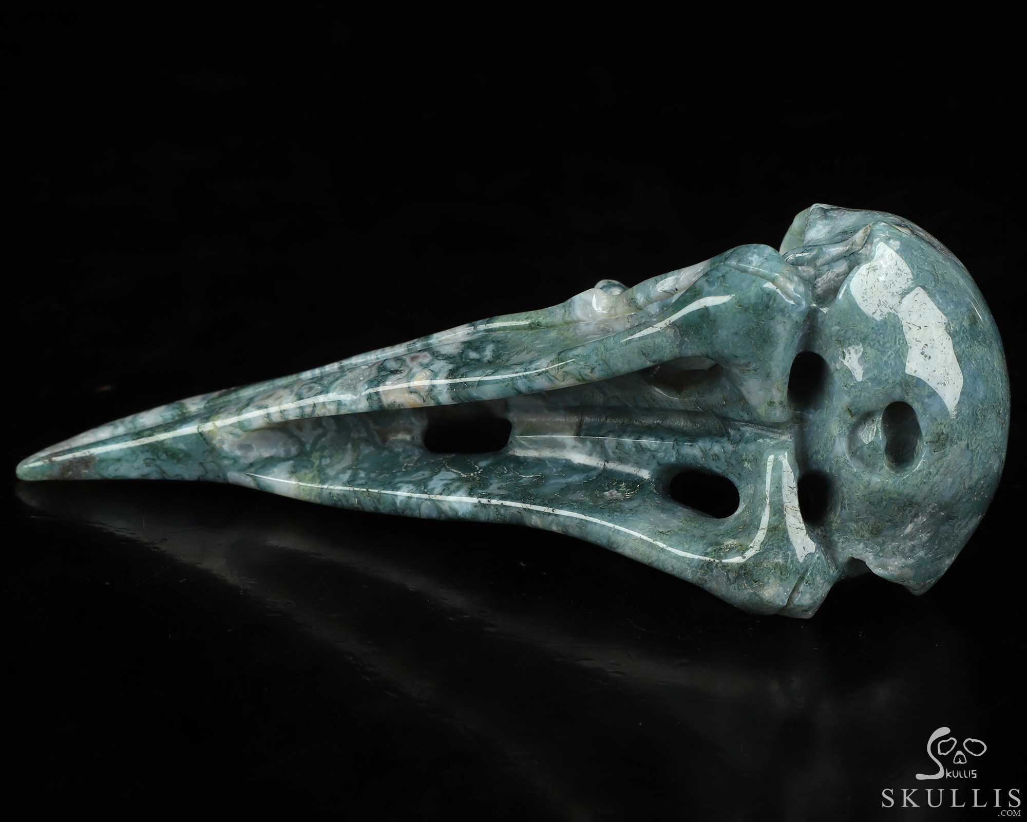 4.9" Green Moss Agate Hand Carved Raven Crystal Skull Sculpture, Crystal Healing 4.9" Green Moss Agate Hand Carved Raven Crystal Skull Sculpture, Crystal Healing