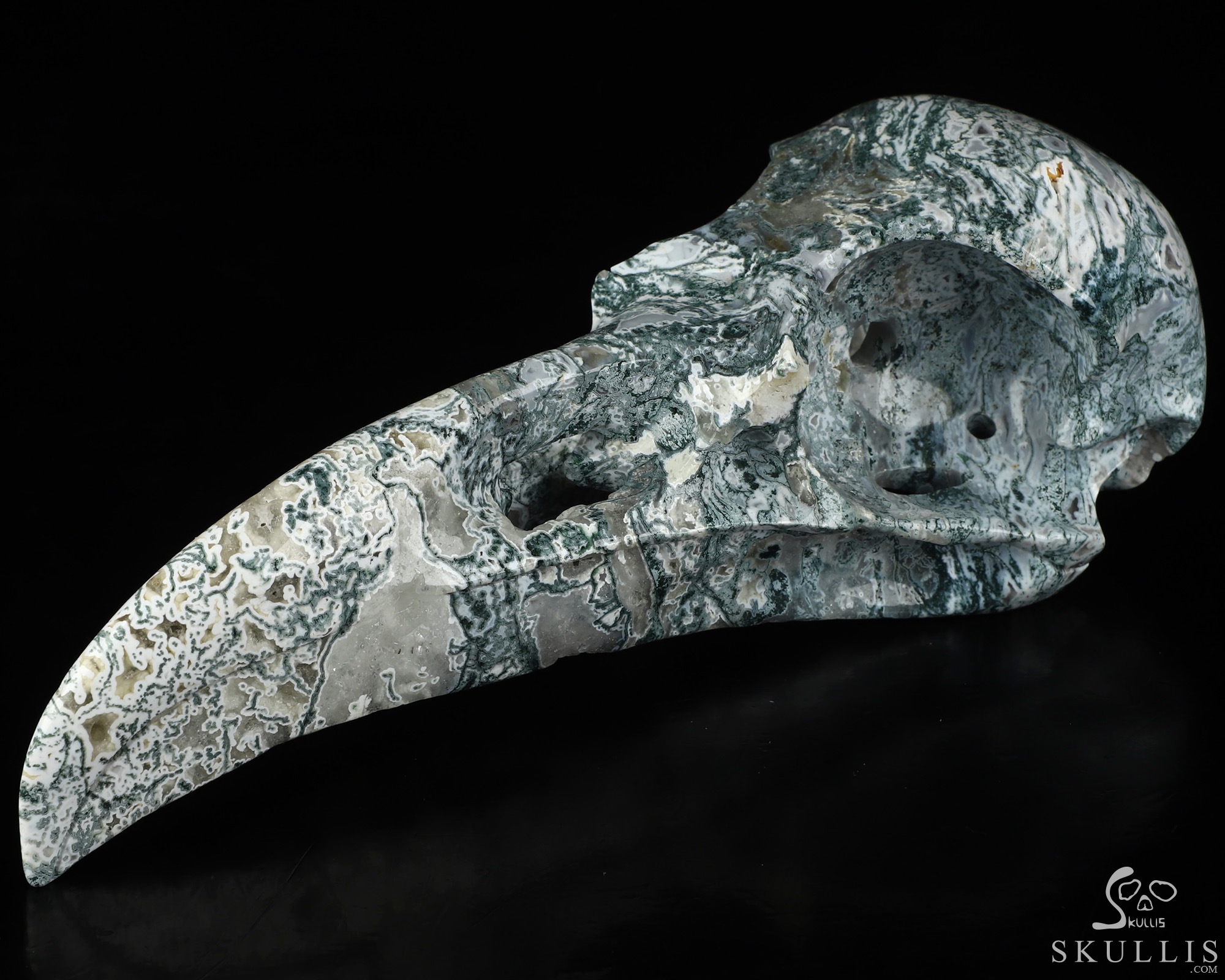 9.3" Tree Agate Hand Carved Raven Crystal Skull Sculpture, Crystal Healing 9.3" Tree Agate Hand Carved Raven Crystal Skull Sculpture, Crystal Healing