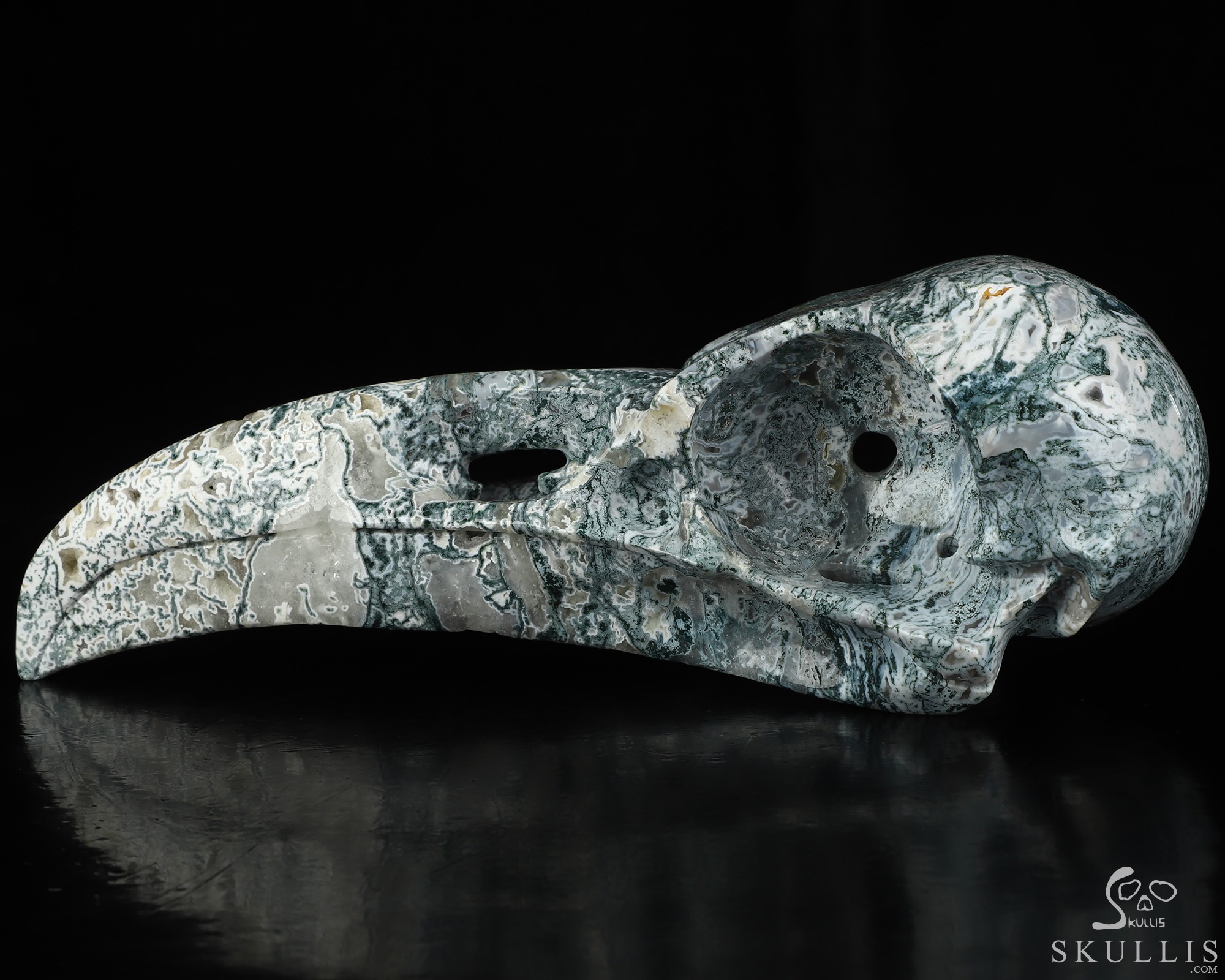 9.3" Tree Agate Hand Carved Raven Crystal Skull Sculpture, Crystal Healing 9.3" Tree Agate Hand Carved Raven Crystal Skull Sculpture, Crystal Healing