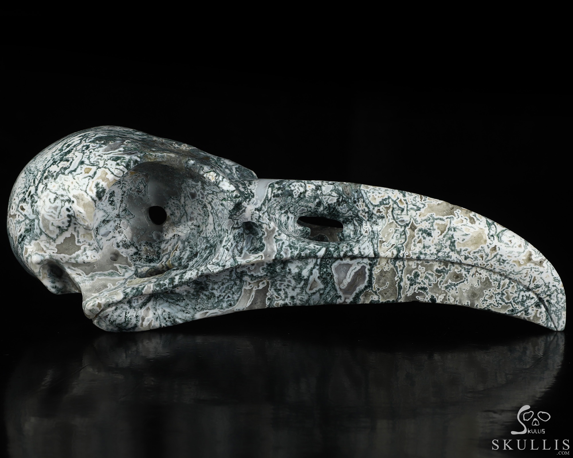 9.3" Tree Agate Hand Carved Raven Crystal Skull Sculpture, Crystal Healing 9.3" Tree Agate Hand Carved Raven Crystal Skull Sculpture, Crystal Healing