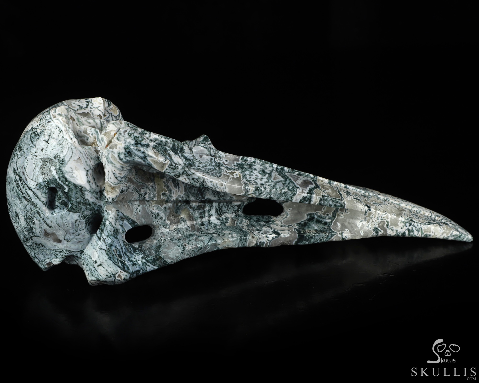 9.3" Tree Agate Hand Carved Raven Crystal Skull Sculpture, Crystal Healing 9.3" Tree Agate Hand Carved Raven Crystal Skull Sculpture, Crystal Healing