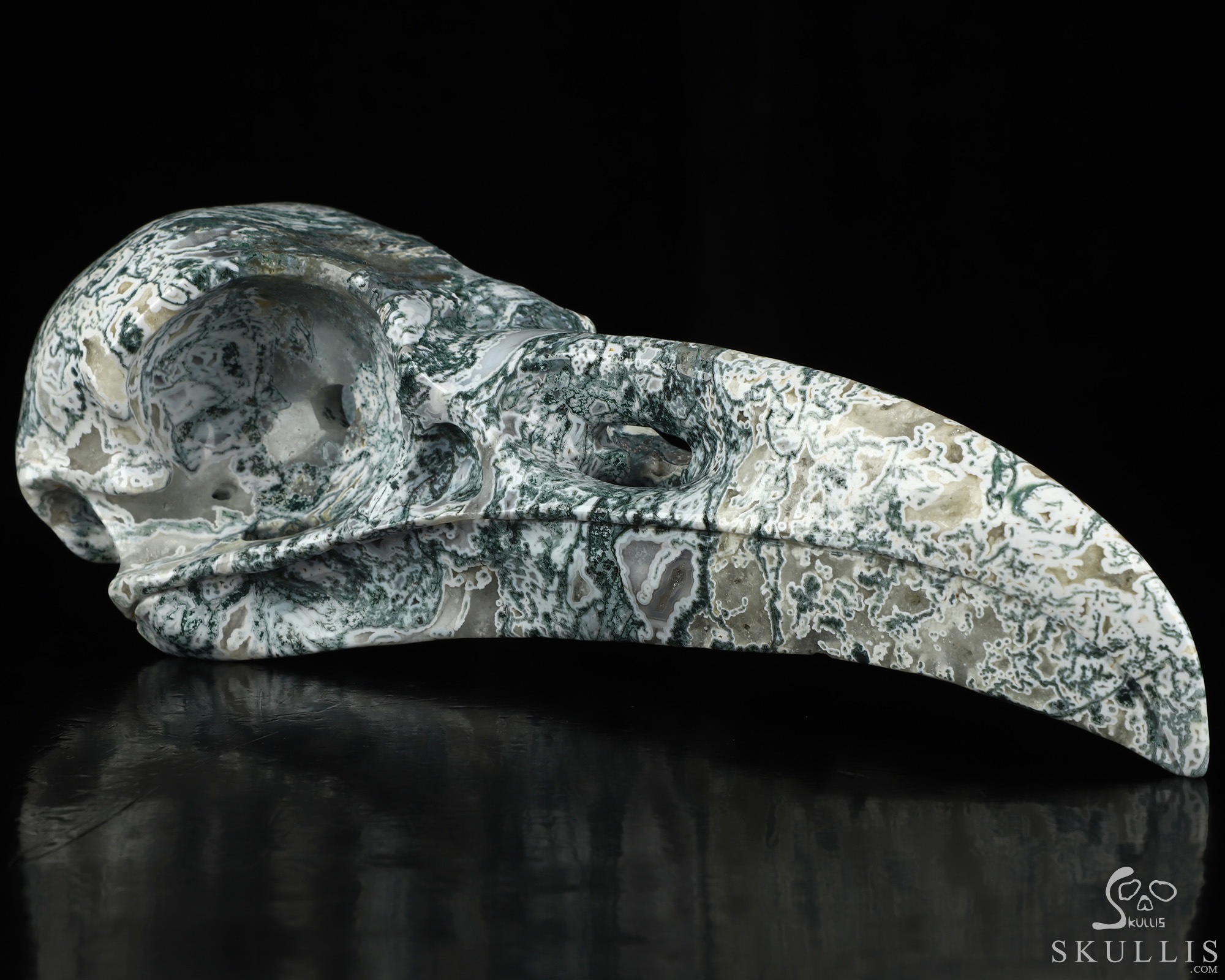9.3" Tree Agate Hand Carved Raven Crystal Skull Sculpture, Crystal Healing 9.3" Tree Agate Hand Carved Raven Crystal Skull Sculpture, Crystal Healing