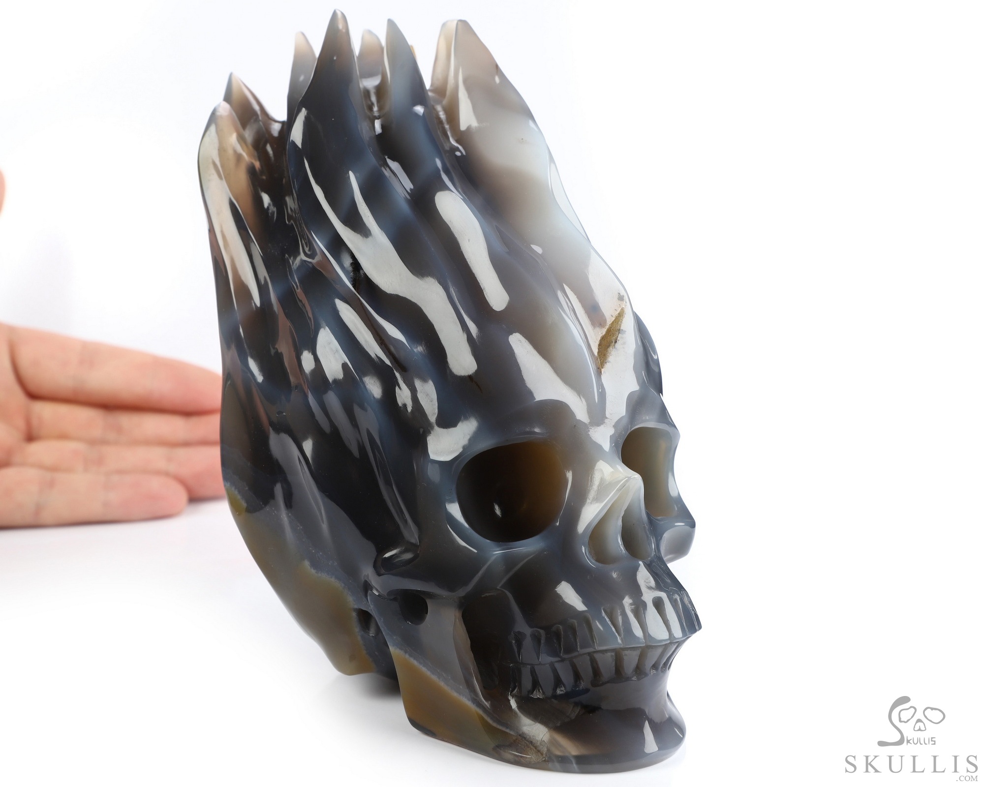5.7" Premium Brazilian Agate Hand Carved Flaming Crystal Skull, Crystal Healing 5.7" Premium Brazilian Agate Hand Carved Flaming Crystal Skull, Crystal Healing