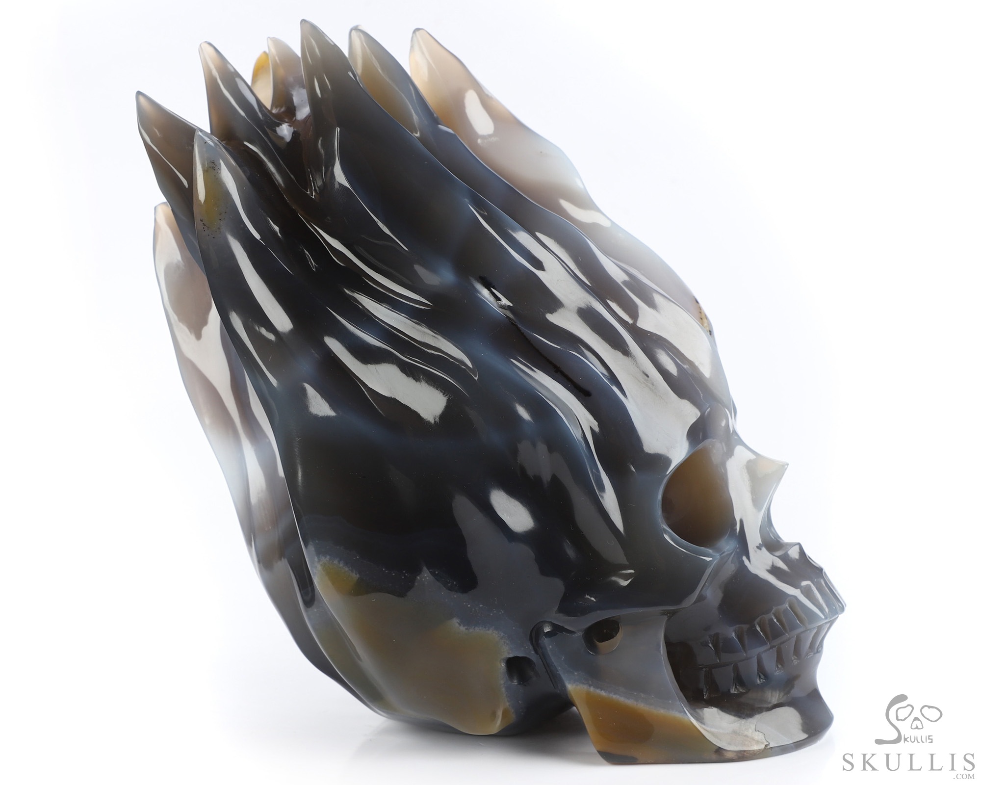 5.7" Premium Brazilian Agate Hand Carved Flaming Crystal Skull, Crystal Healing 5.7" Premium Brazilian Agate Hand Carved Flaming Crystal Skull, Crystal Healing
