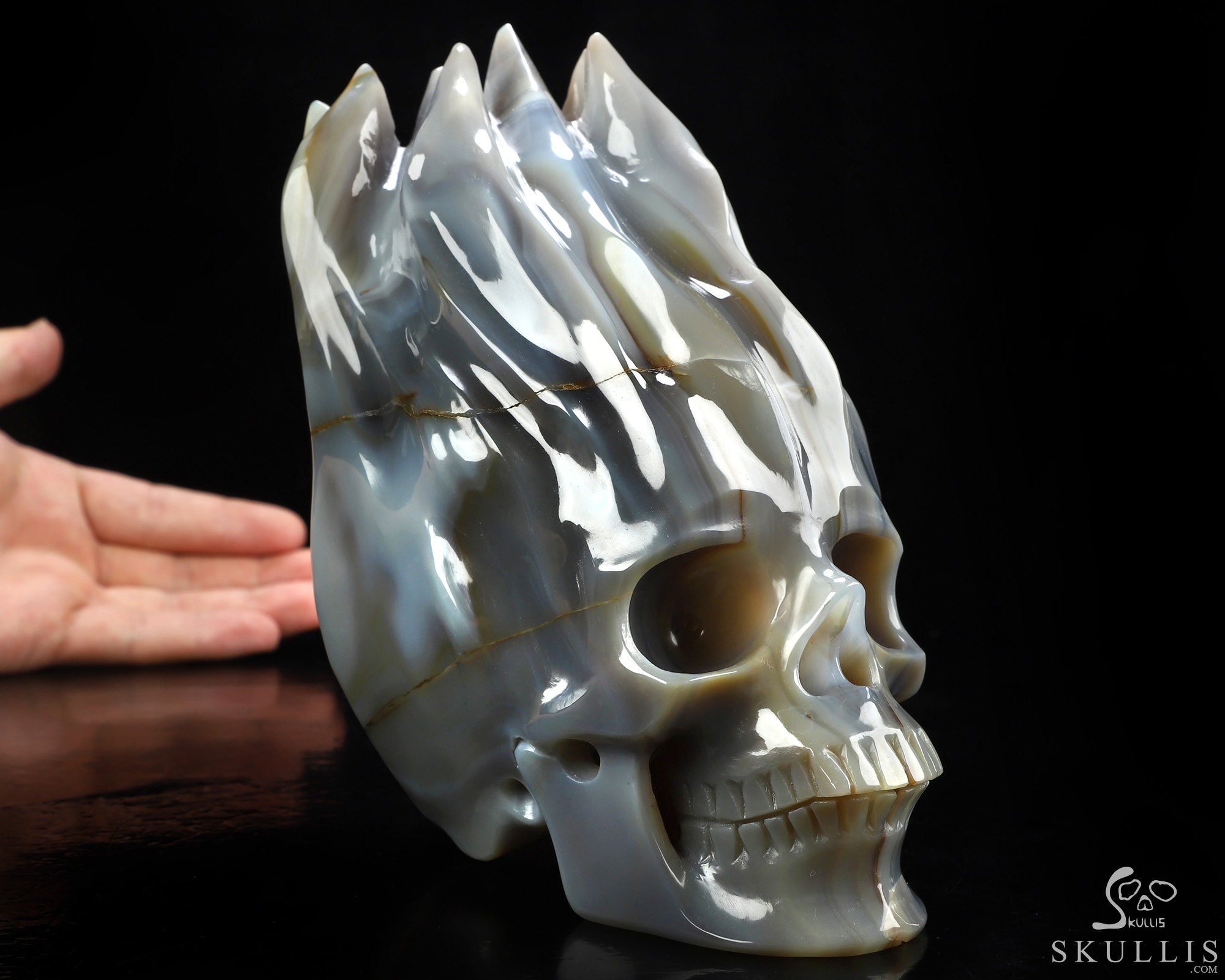 5.7" Premium Brazilian Agate Hand Carved Flaming Crystal Skull, Crystal Healing 5.7" Premium Brazilian Agate Hand Carved Flaming Crystal Skull, Crystal Healing