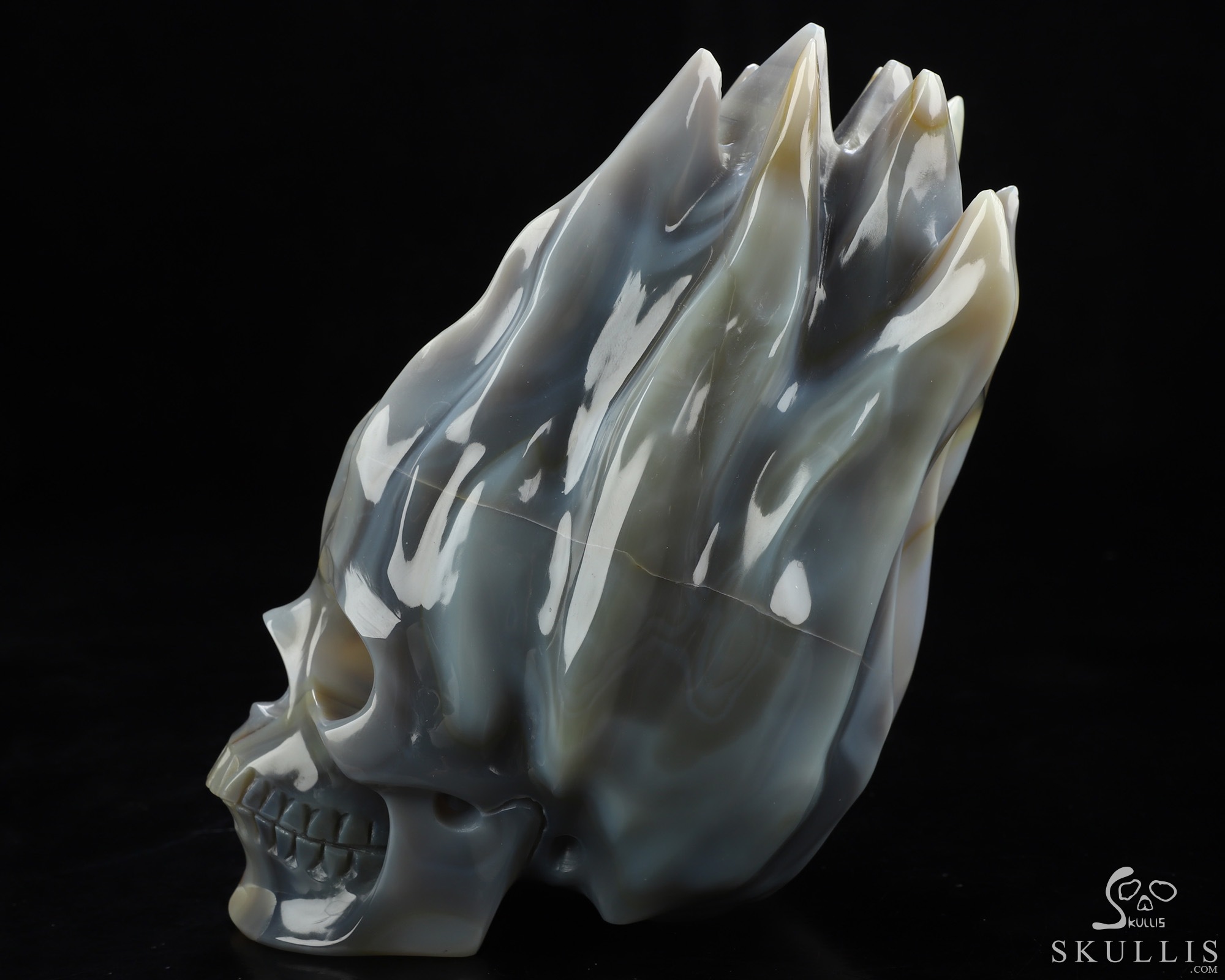 5.7" Premium Brazilian Agate Hand Carved Flaming Crystal Skull, Crystal Healing 5.7" Premium Brazilian Agate Hand Carved Flaming Crystal Skull, Crystal Healing