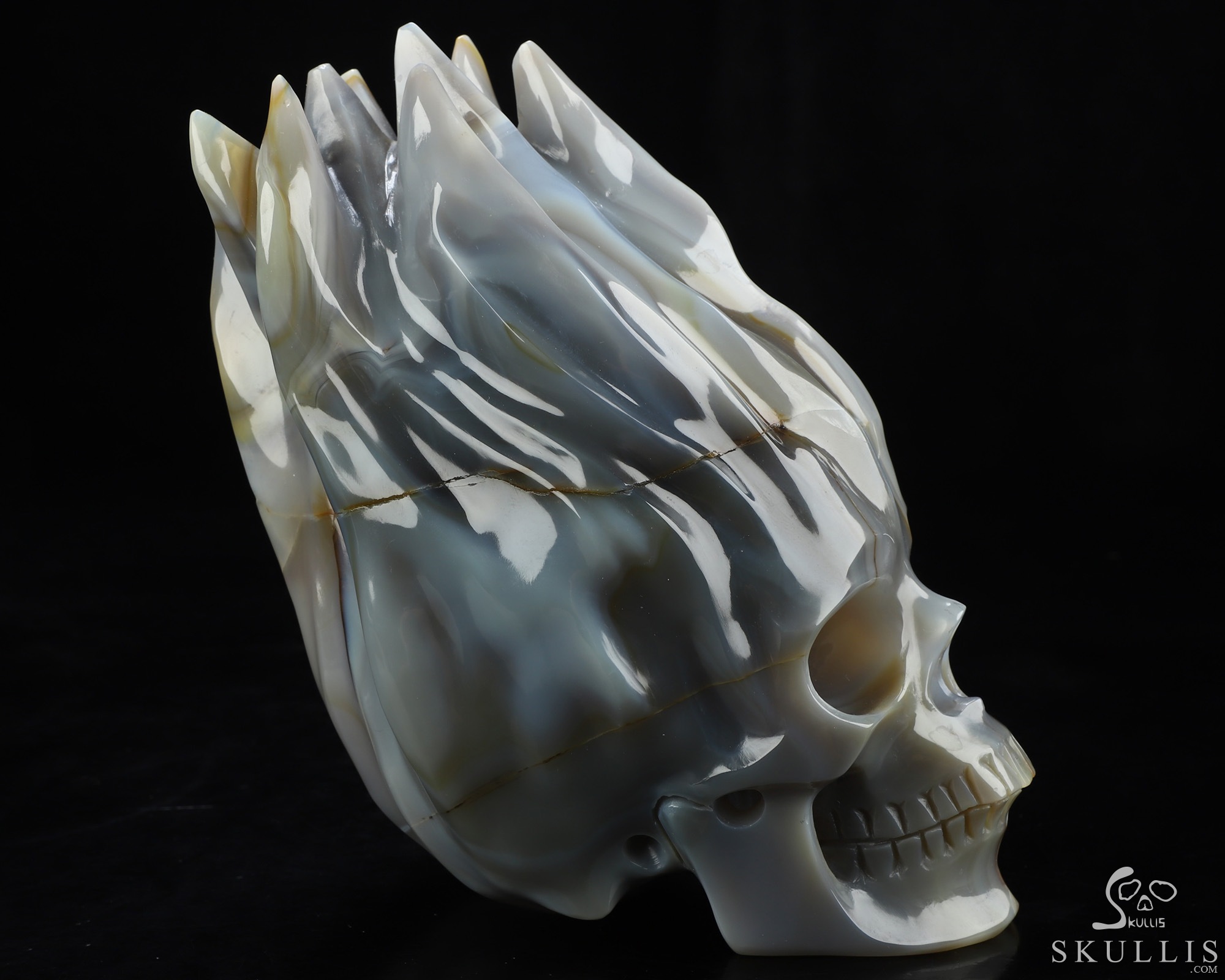 5.7" Premium Brazilian Agate Hand Carved Flaming Crystal Skull, Crystal Healing 5.7" Premium Brazilian Agate Hand Carved Flaming Crystal Skull, Crystal Healing