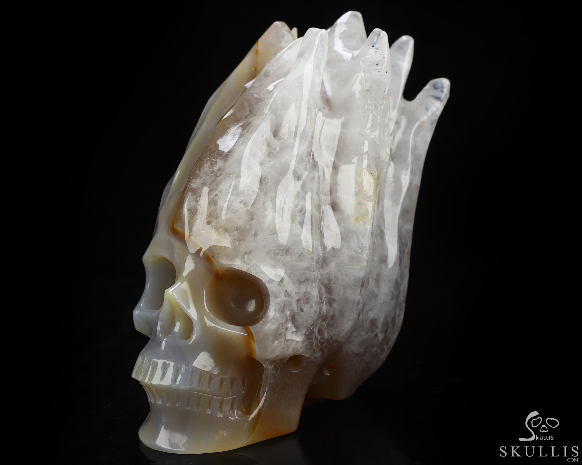 4.0" Premium Brazilian Agate Hand Carved Flaming Crystal Skull, Crystal Healing 4.0" Premium Brazilian Agate Hand Carved Flaming Crystal Skull, Crystal Healing