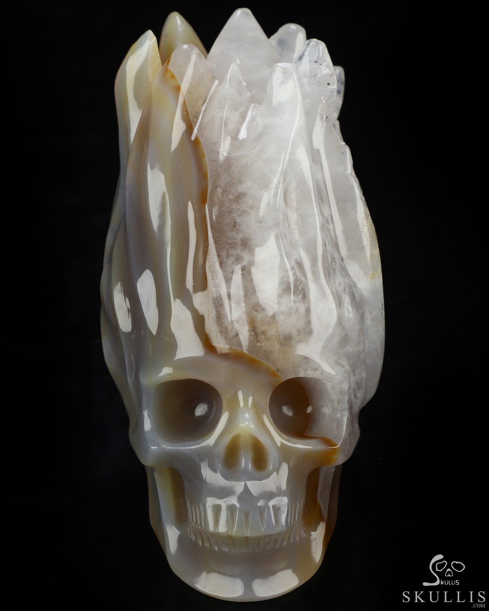 4.0" Premium Brazilian Agate Hand Carved Flaming Crystal Skull, Crystal Healing 4.0" Premium Brazilian Agate Hand Carved Flaming Crystal Skull, Crystal Healing