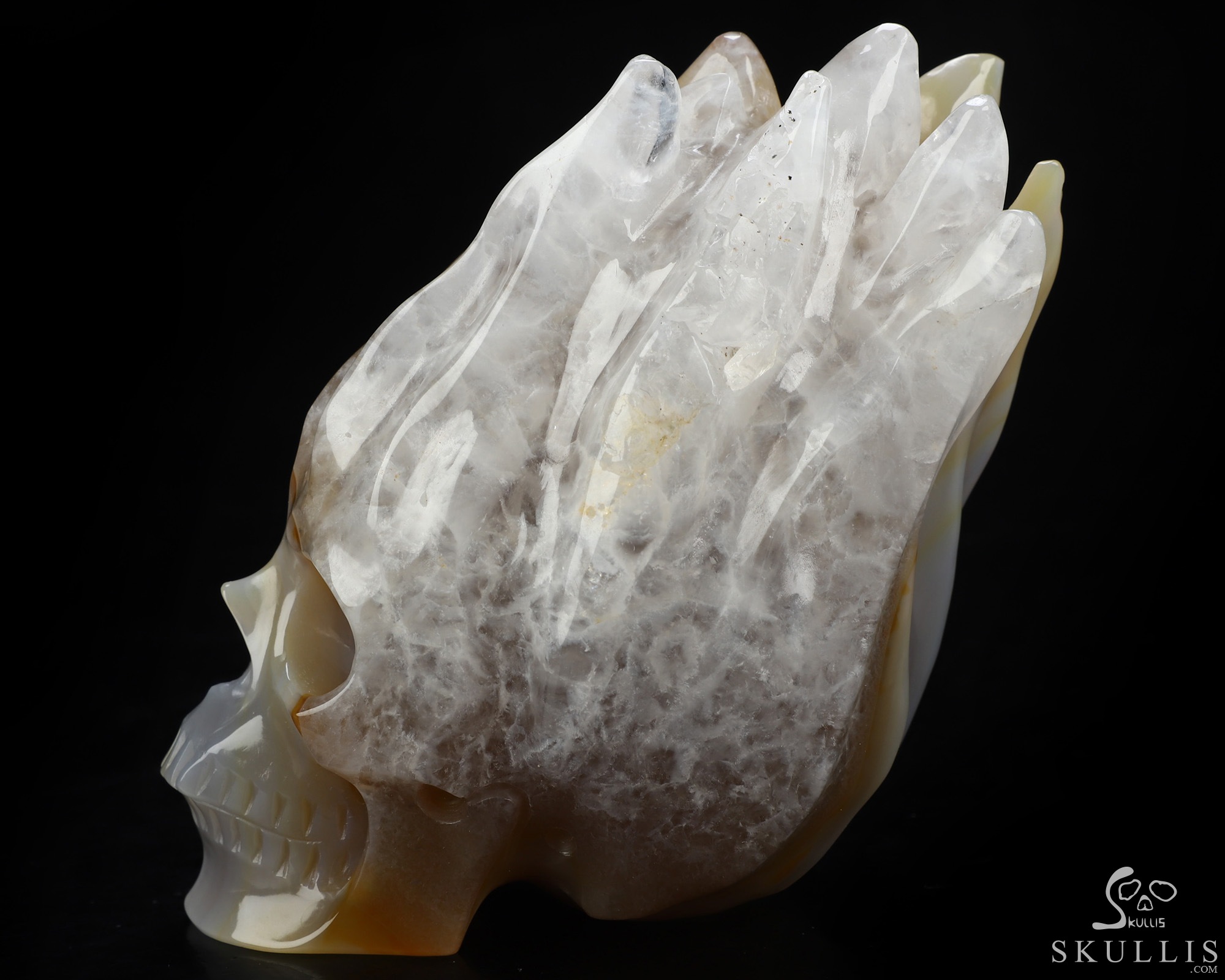 4.0" Premium Brazilian Agate Hand Carved Flaming Crystal Skull, Crystal Healing 4.0" Premium Brazilian Agate Hand Carved Flaming Crystal Skull, Crystal Healing