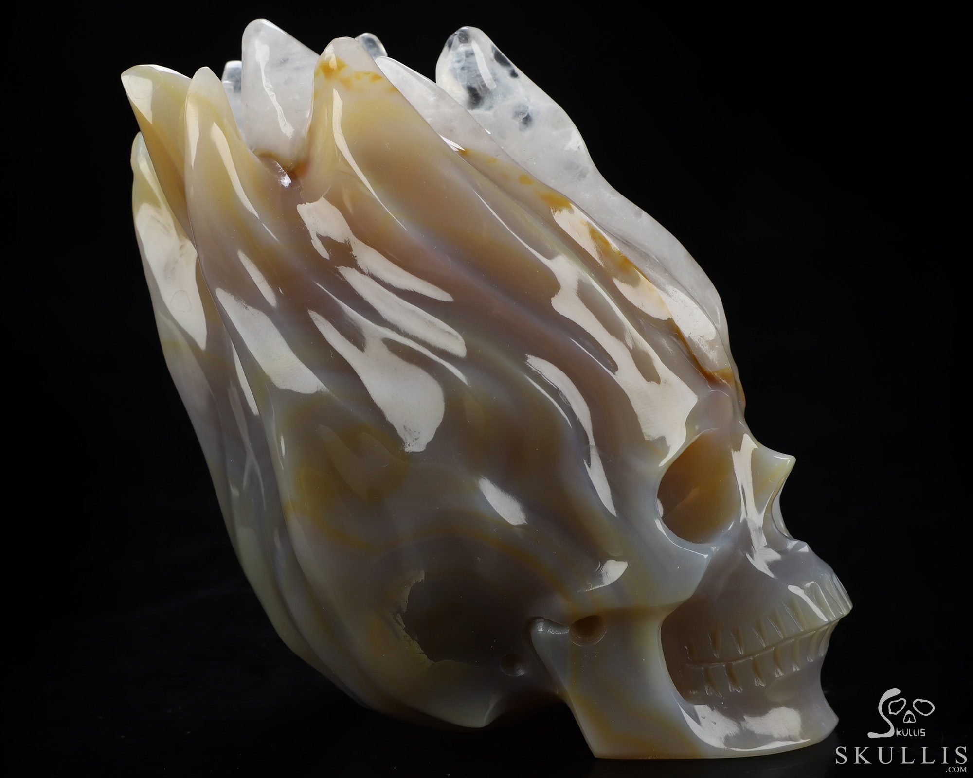4.0" Premium Brazilian Agate Hand Carved Flaming Crystal Skull, Crystal Healing 4.0" Premium Brazilian Agate Hand Carved Flaming Crystal Skull, Crystal Healing