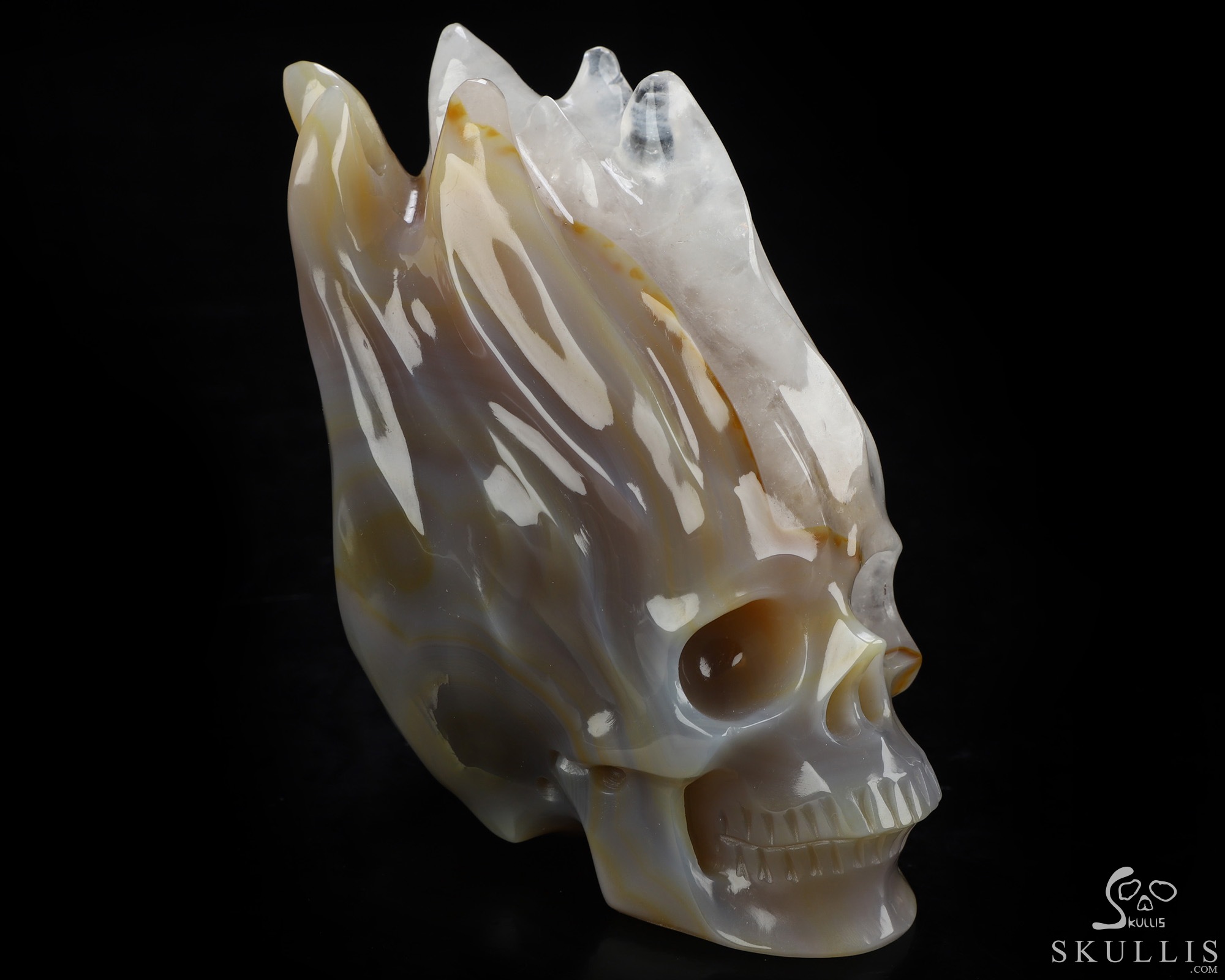 4.0" Premium Brazilian Agate Hand Carved Flaming Crystal Skull, Crystal Healing 4.0" Premium Brazilian Agate Hand Carved Flaming Crystal Skull, Crystal Healing