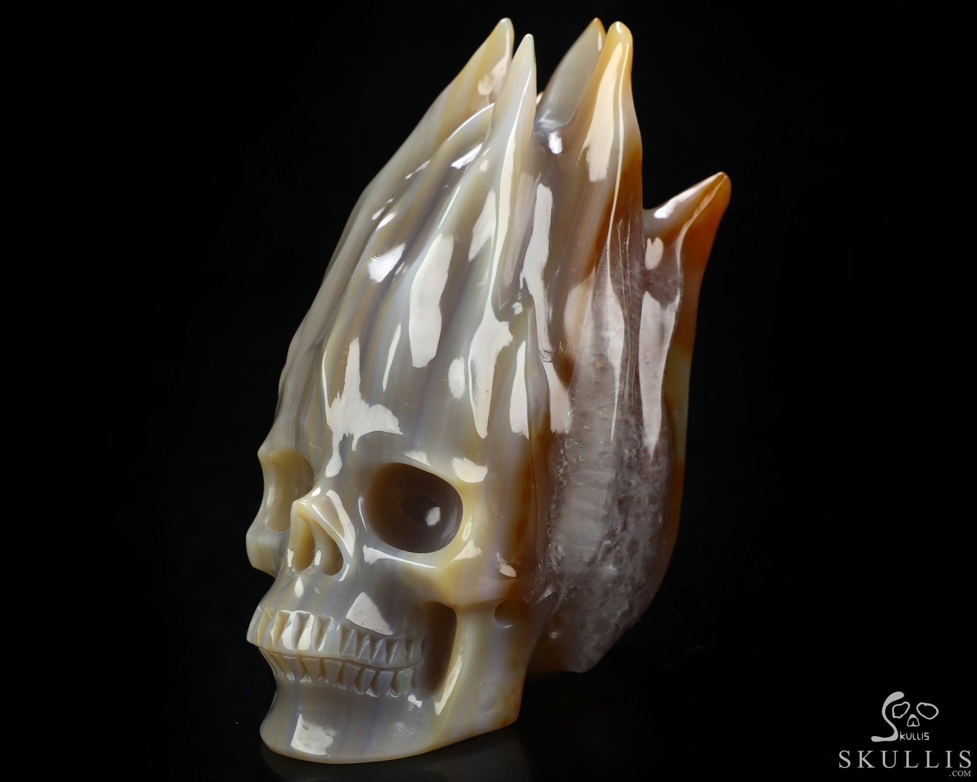 4.1" Premium Brazilian Agate Hand Carved Flaming Crystal Skull, Crystal Healing 4.1" Premium Brazilian Agate Hand Carved Flaming Crystal Skull, Crystal Healing