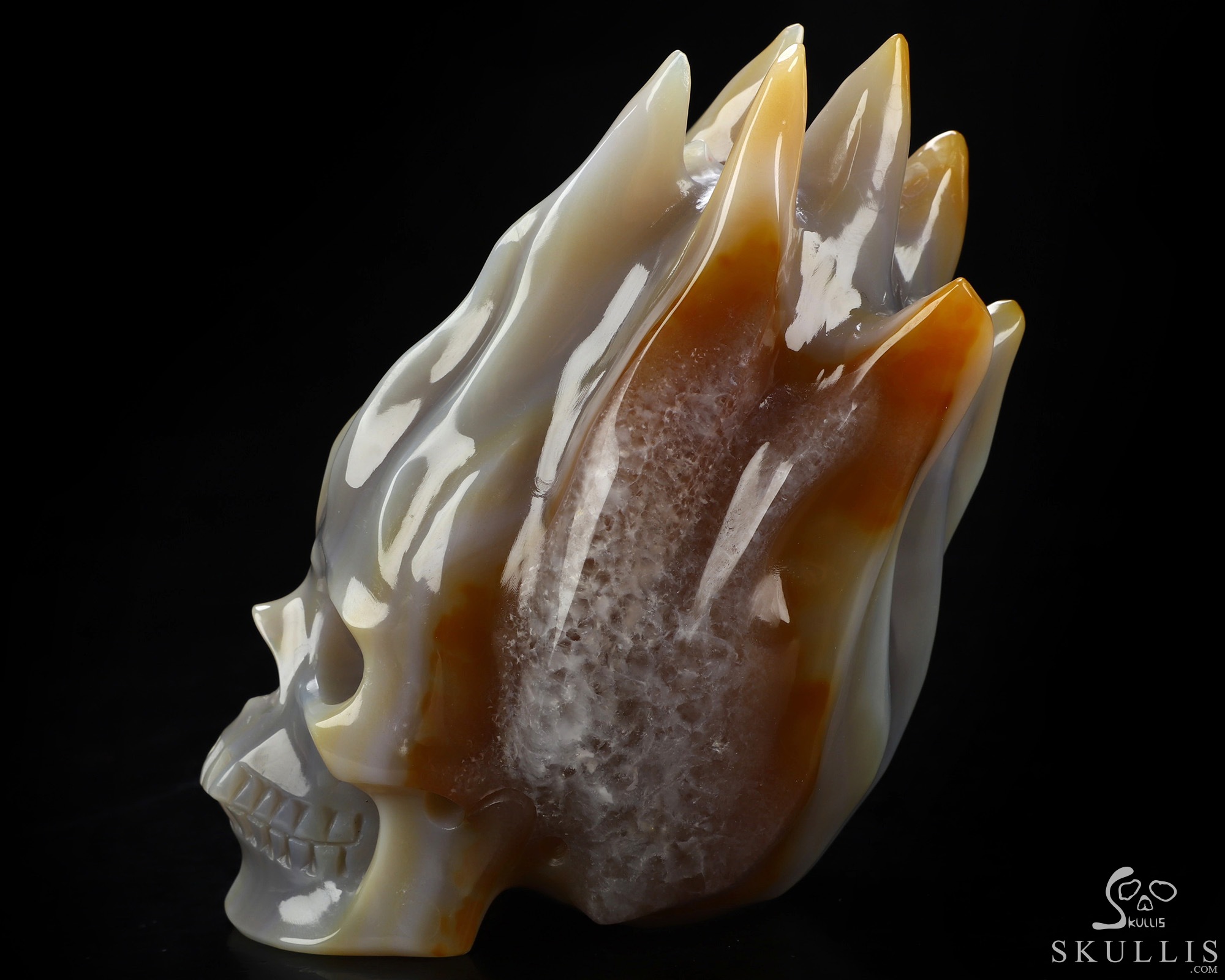 4.1" Premium Brazilian Agate Hand Carved Flaming Crystal Skull, Crystal Healing 4.1" Premium Brazilian Agate Hand Carved Flaming Crystal Skull, Crystal Healing