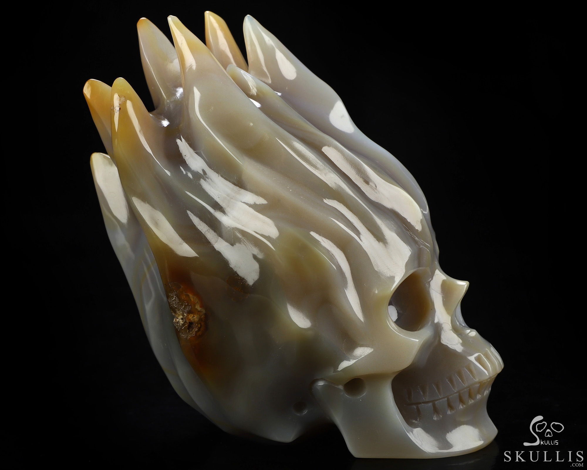 4.1" Premium Brazilian Agate Hand Carved Flaming Crystal Skull, Crystal Healing 4.1" Premium Brazilian Agate Hand Carved Flaming Crystal Skull, Crystal Healing