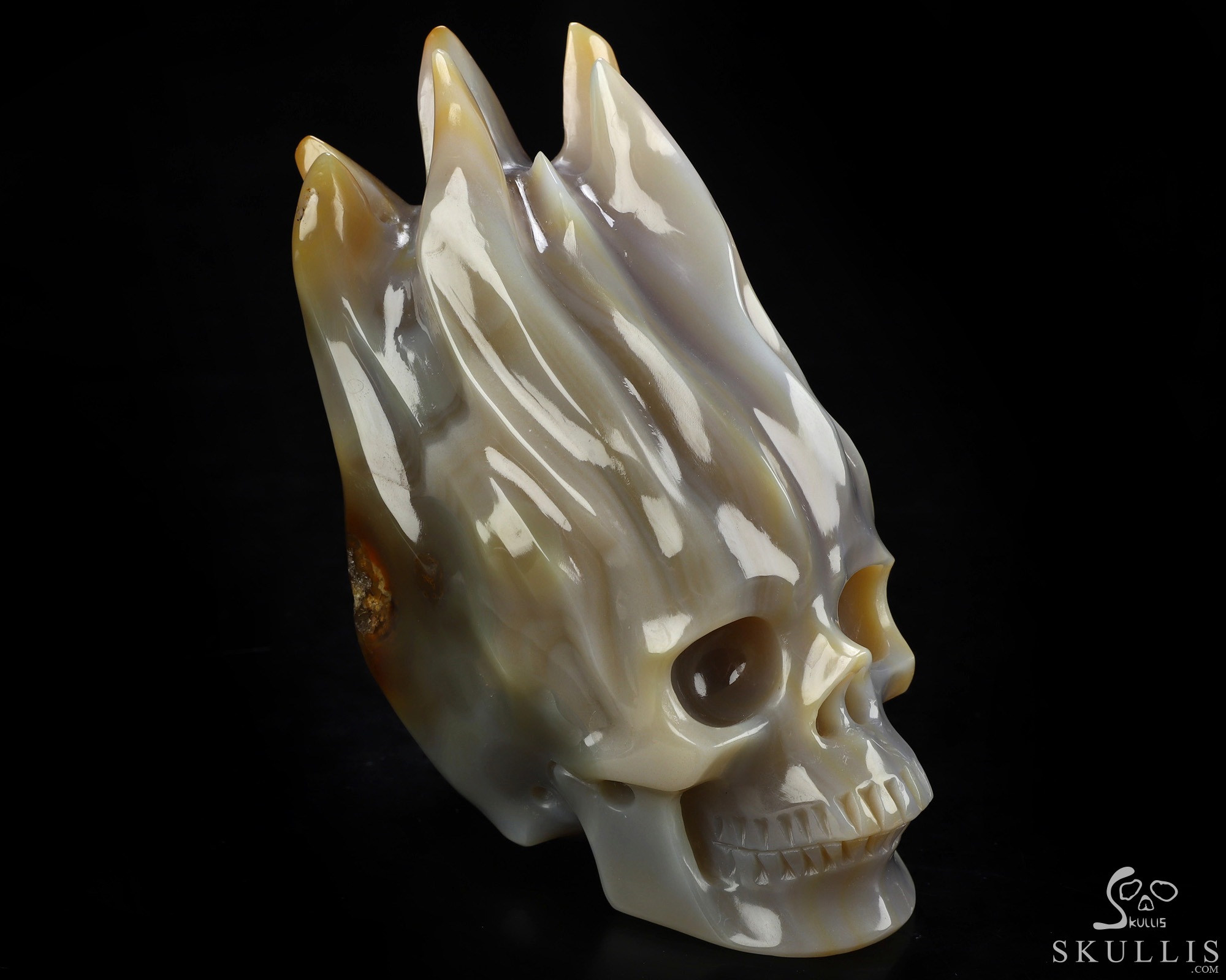 4.1" Premium Brazilian Agate Hand Carved Flaming Crystal Skull, Crystal Healing 4.1" Premium Brazilian Agate Hand Carved Flaming Crystal Skull, Crystal Healing