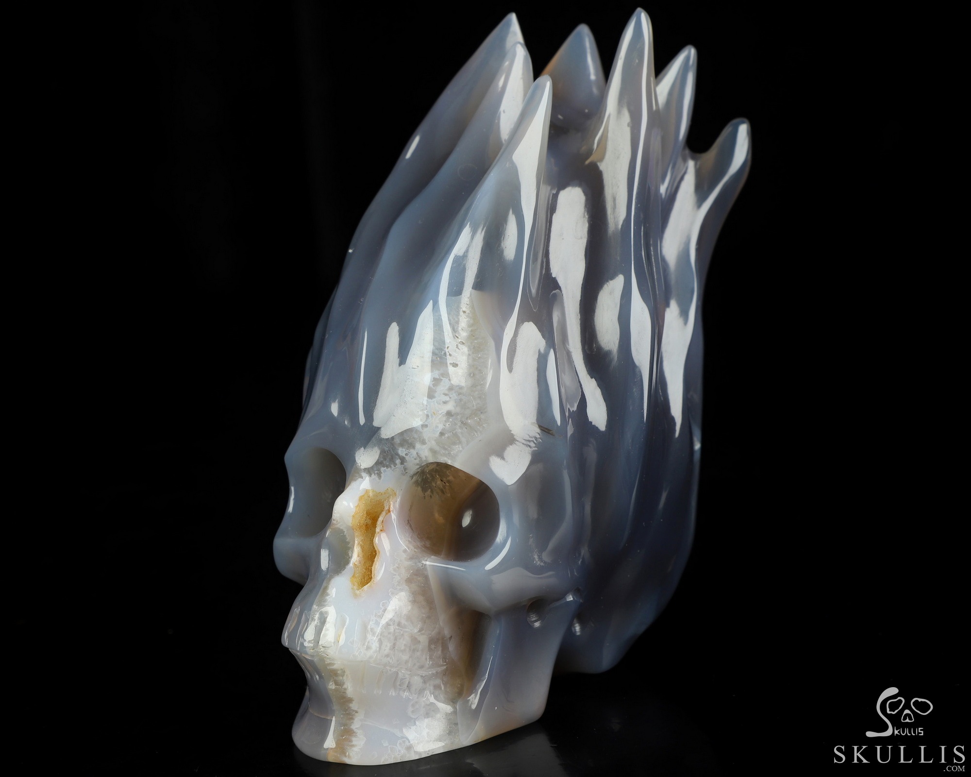 4.0" Agate Hand Carved Flaming Crystal Skull, Crystal Healing 4.0" Agate Hand Carved Flaming Crystal Skull, Crystal Healing