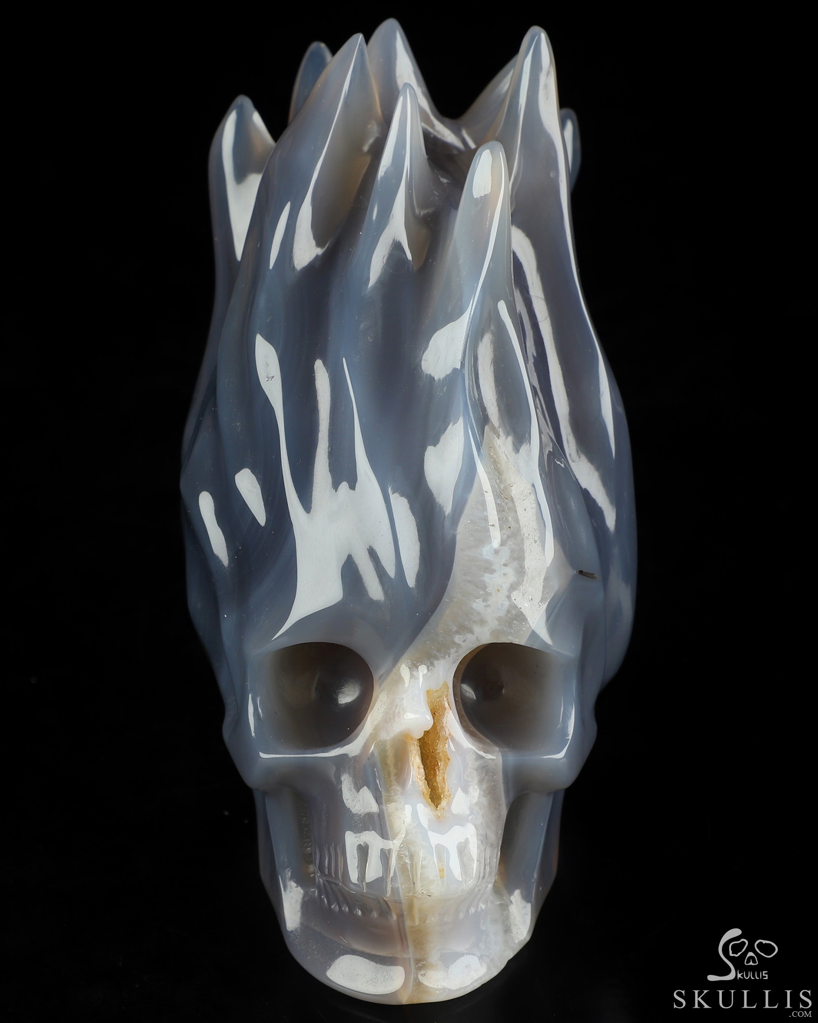 4.0" Agate Hand Carved Flaming Crystal Skull, Crystal Healing 4.0" Agate Hand Carved Flaming Crystal Skull, Crystal Healing