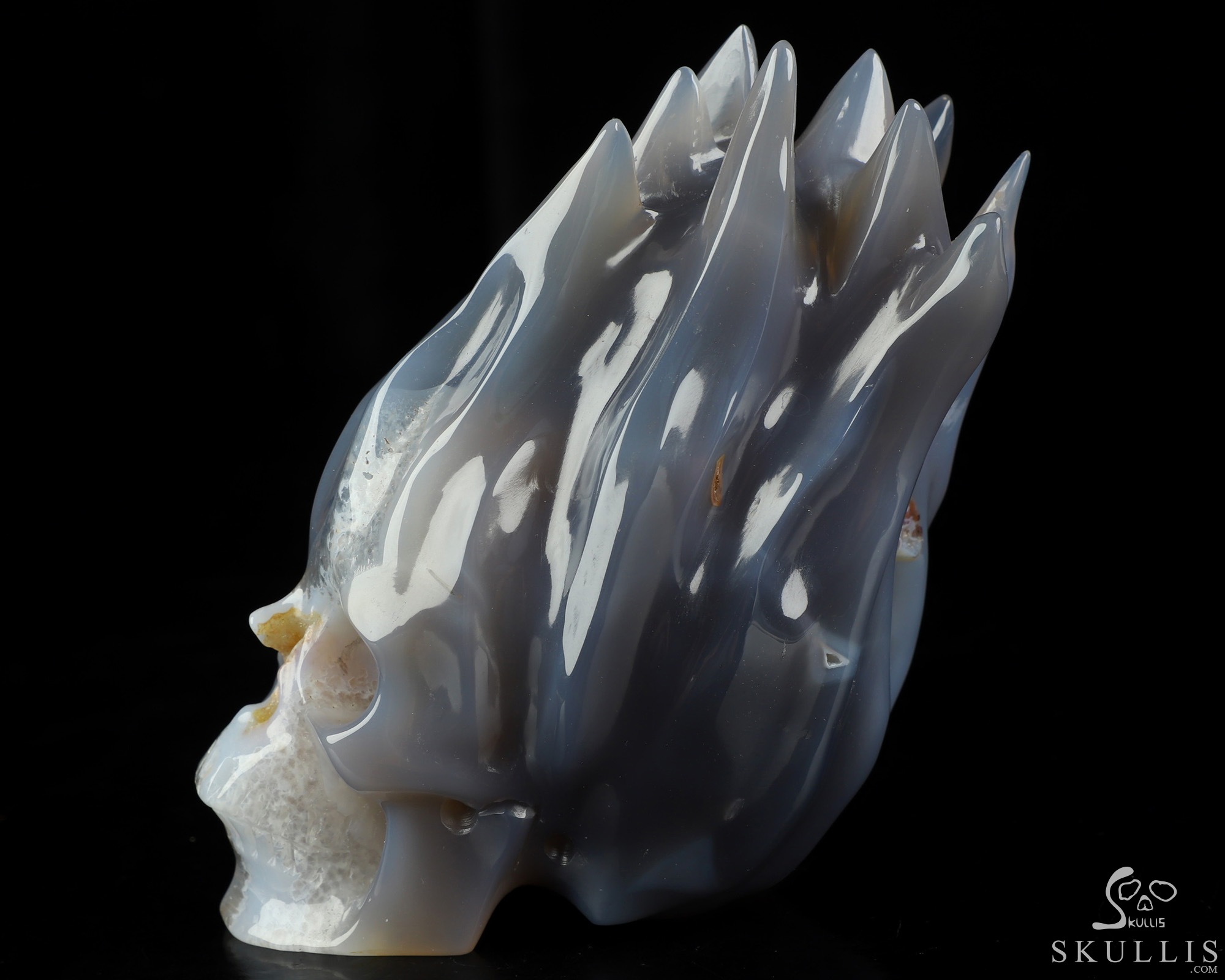 4.0" Agate Hand Carved Flaming Crystal Skull, Crystal Healing 4.0" Agate Hand Carved Flaming Crystal Skull, Crystal Healing
