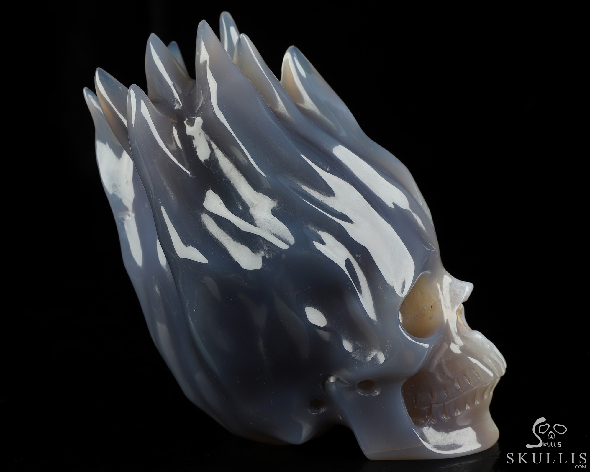 4.0" Agate Hand Carved Flaming Crystal Skull, Crystal Healing 4.0" Agate Hand Carved Flaming Crystal Skull, Crystal Healing