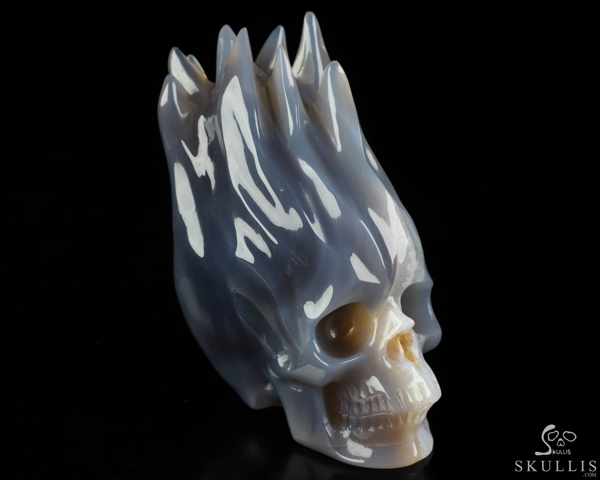 4.0" Agate Hand Carved Flaming Crystal Skull, Crystal Healing 4.0" Agate Hand Carved Flaming Crystal Skull, Crystal Healing