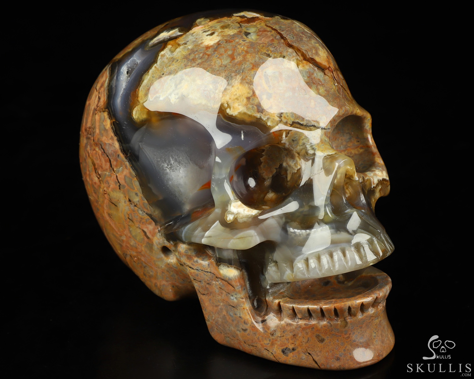 5.0" Dinosaur Egg Agate Hand Carved Singing Crystal Skull Sculpture, Crystal Healing 5.0" Dinosaur Egg Agate Hand Carved Singing Crystal Skull Sculpture, Crystal Healing