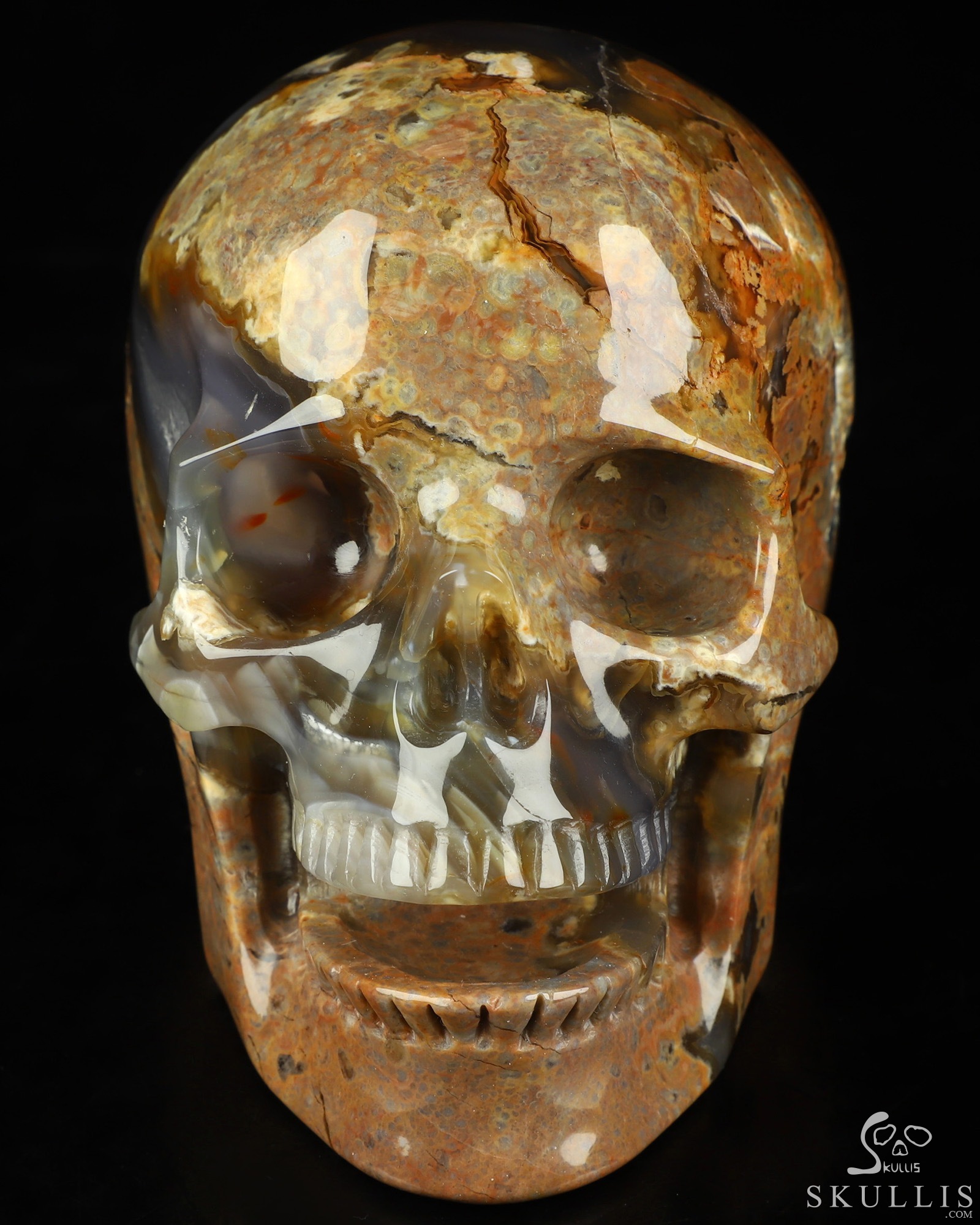 5.0" Dinosaur Egg Agate Hand Carved Singing Crystal Skull Sculpture, Crystal Healing 5.0" Dinosaur Egg Agate Hand Carved Singing Crystal Skull Sculpture, Crystal Healing