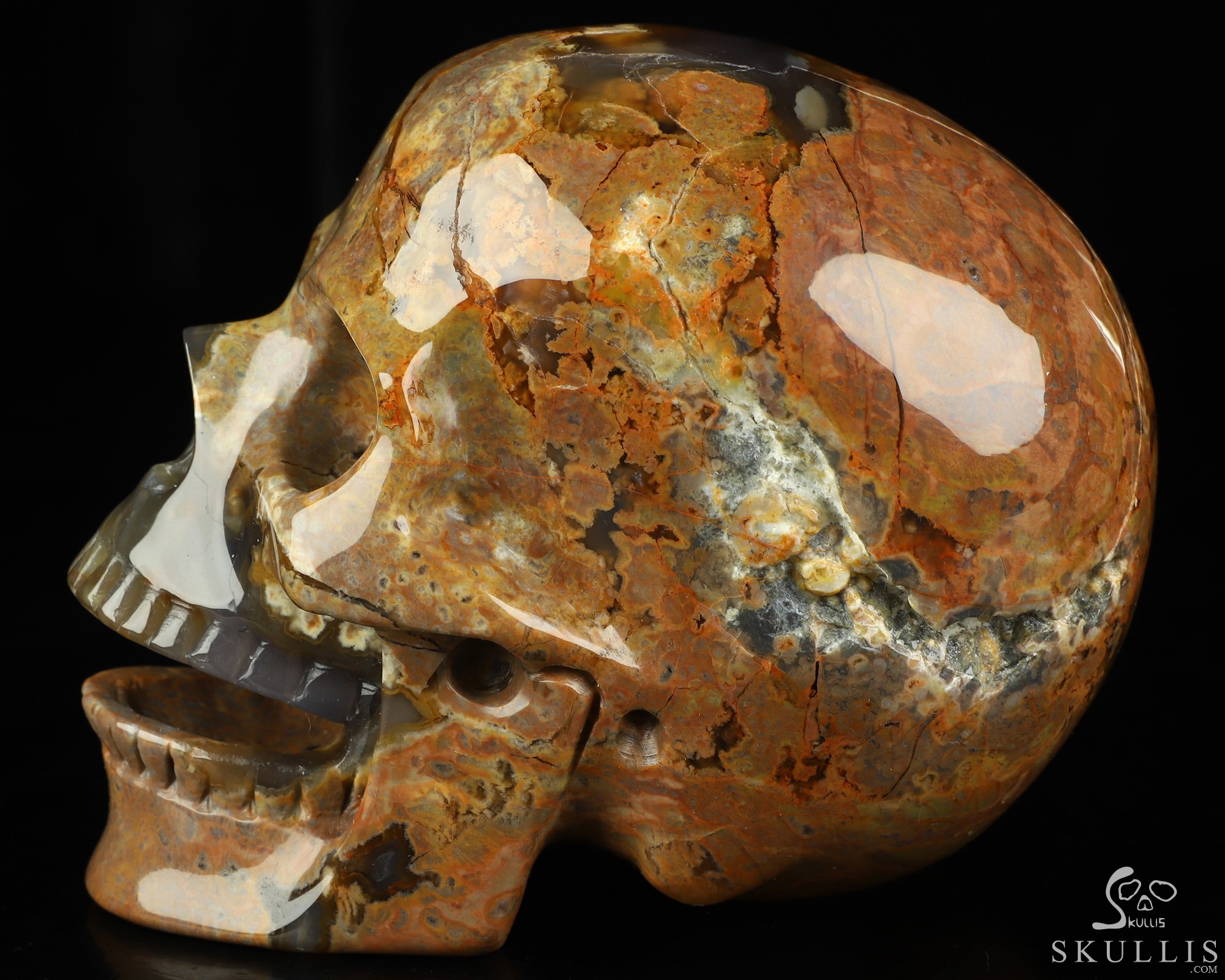 5.0" Dinosaur Egg Agate Hand Carved Singing Crystal Skull Sculpture, Crystal Healing 5.0" Dinosaur Egg Agate Hand Carved Singing Crystal Skull Sculpture, Crystal Healing