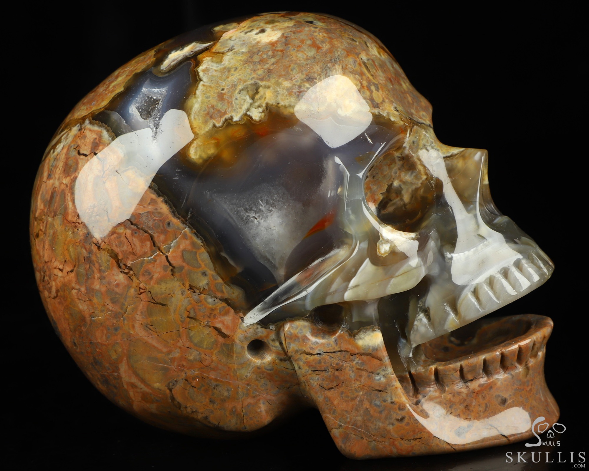 5.0" Dinosaur Egg Agate Hand Carved Singing Crystal Skull Sculpture, Crystal Healing 5.0" Dinosaur Egg Agate Hand Carved Singing Crystal Skull Sculpture, Crystal Healing