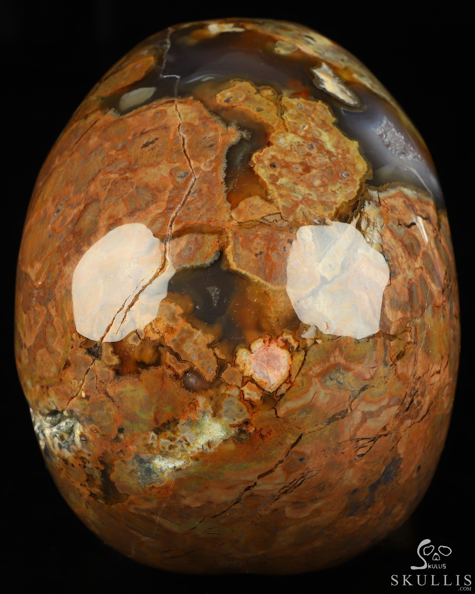 5.0" Dinosaur Egg Agate Hand Carved Singing Crystal Skull Sculpture, Crystal Healing 5.0" Dinosaur Egg Agate Hand Carved Singing Crystal Skull Sculpture, Crystal Healing