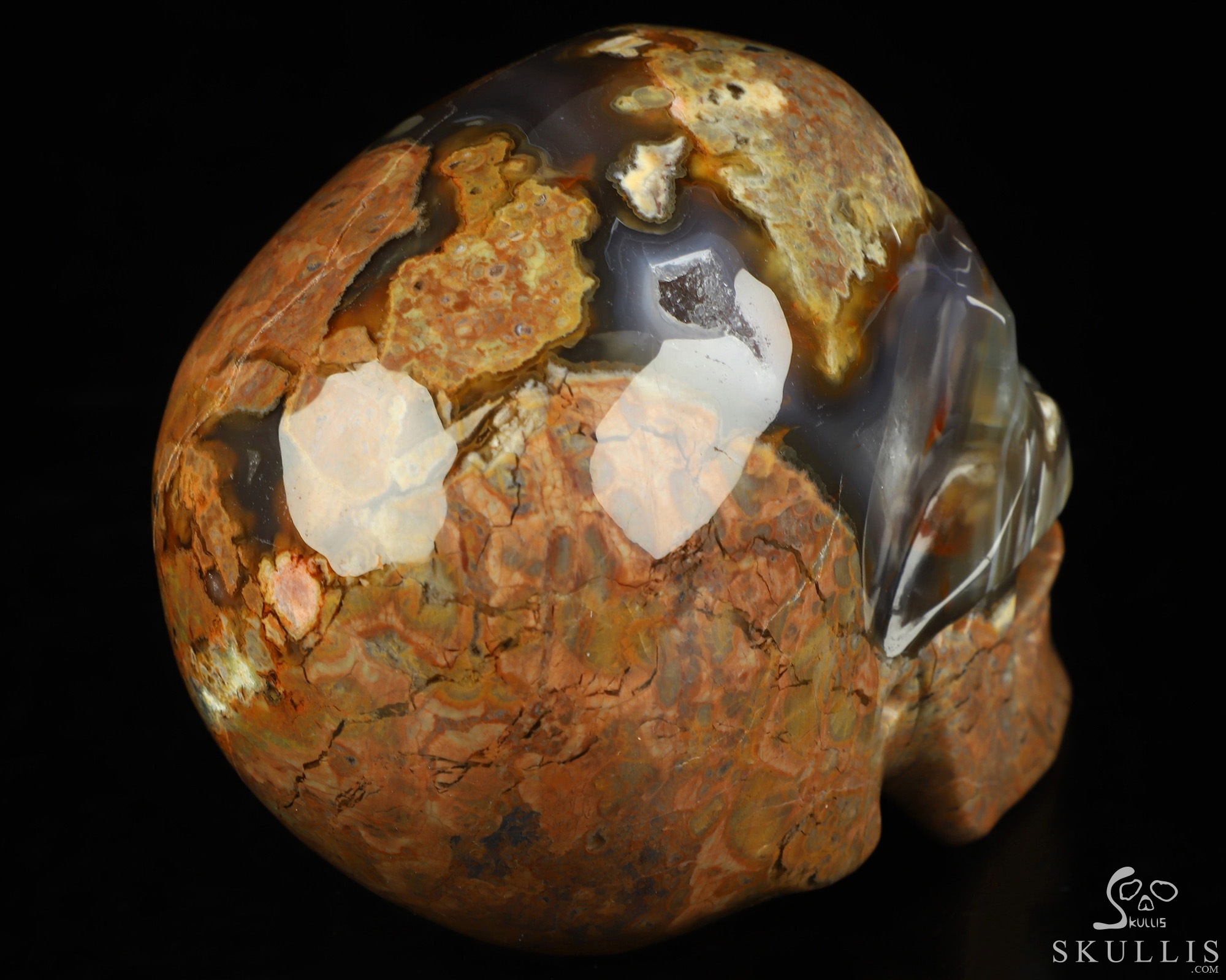 5.0" Dinosaur Egg Agate Hand Carved Singing Crystal Skull Sculpture, Crystal Healing 5.0" Dinosaur Egg Agate Hand Carved Singing Crystal Skull Sculpture, Crystal Healing