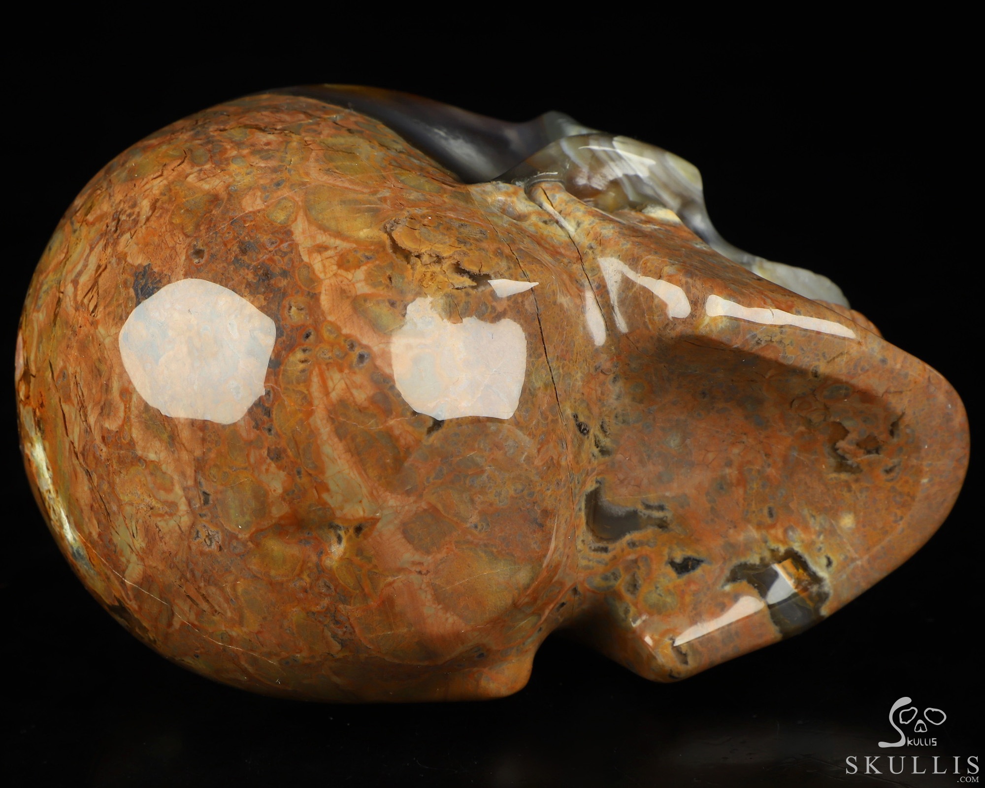 5.0" Dinosaur Egg Agate Hand Carved Singing Crystal Skull Sculpture, Crystal Healing 5.0" Dinosaur Egg Agate Hand Carved Singing Crystal Skull Sculpture, Crystal Healing