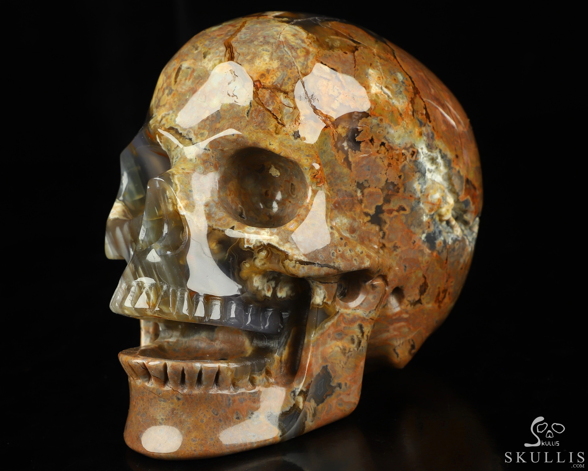 5.0" Dinosaur Egg Agate Hand Carved Singing Crystal Skull Sculpture, Crystal Healing 5.0" Dinosaur Egg Agate Hand Carved Singing Crystal Skull Sculpture, Crystal Healing